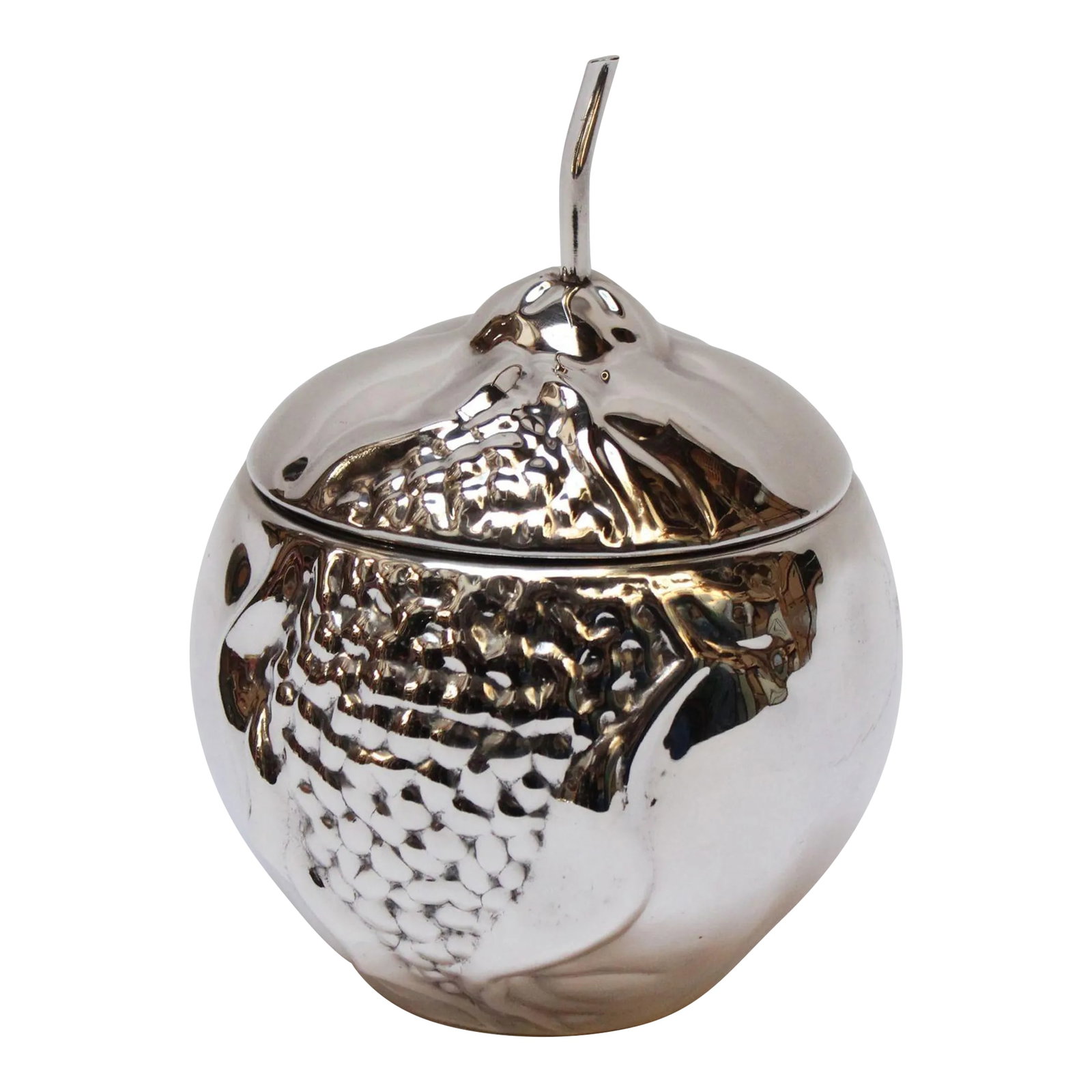 Italian Modernist Silver-Plated Insulated "Pomegranate" Ice Bucket by Teghini: Mid-Century Italian Modern "pomegranate-form" ice bucket with silver plate exterior and white plastic interior designed by Argenteria Teghini (ca. late 1960s/early 1970s, Florence, Italy). Features a 