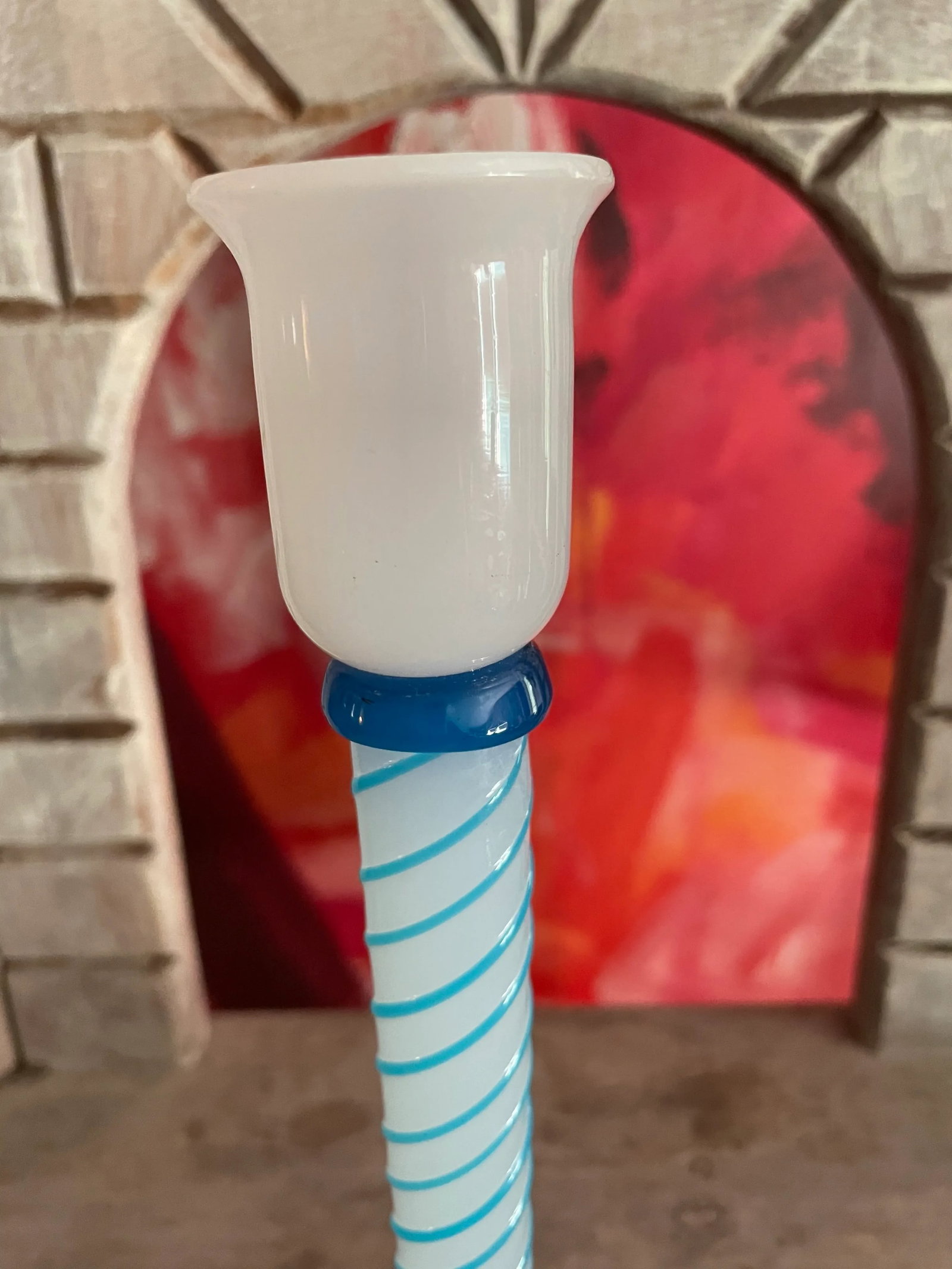 Mid 20th Century Opaque White & Blue Swirl Murano Venetian Glass Candlestick - 2