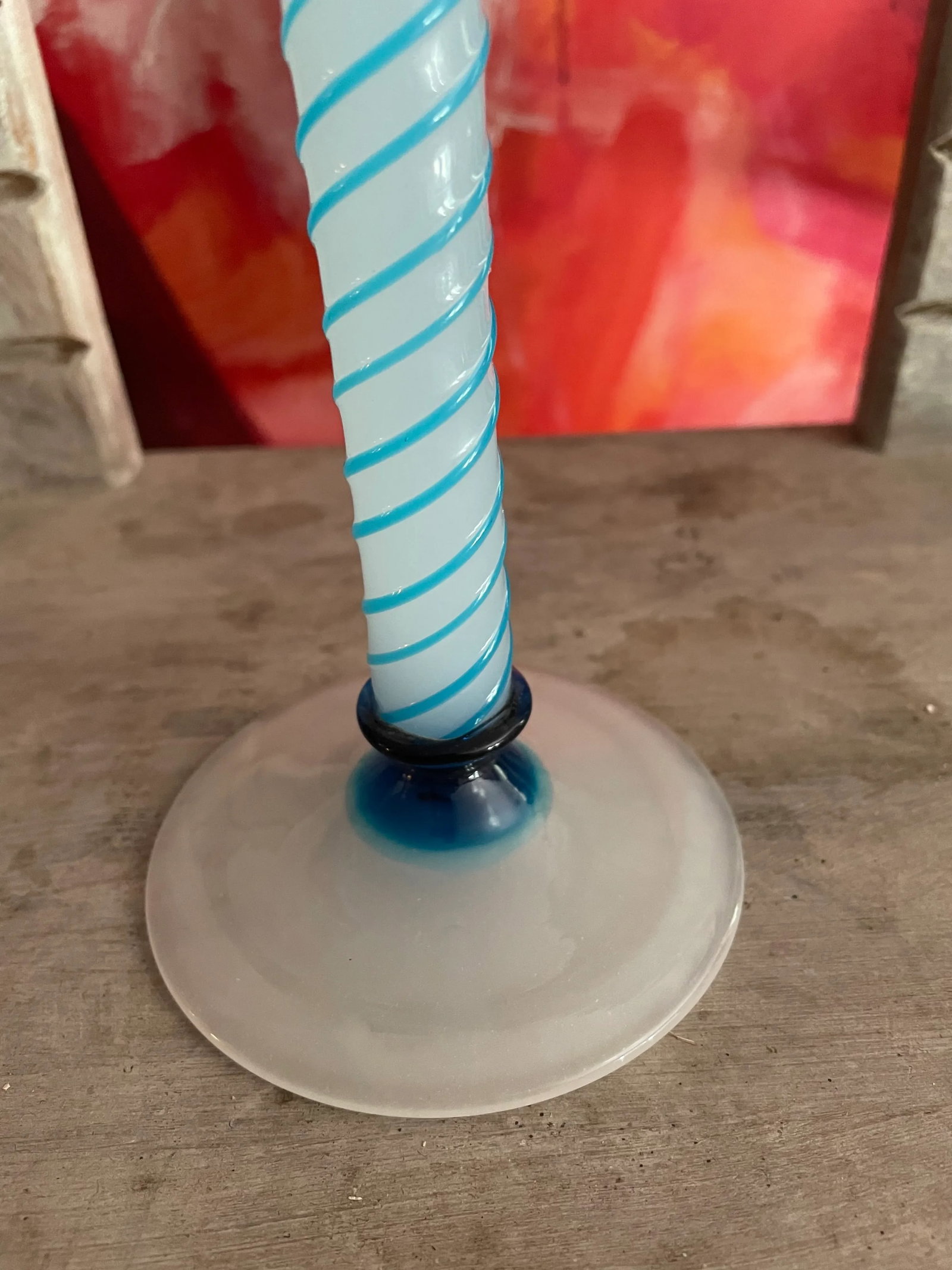 Mid 20th Century Opaque White & Blue Swirl Murano Venetian Glass Candlestick - 3