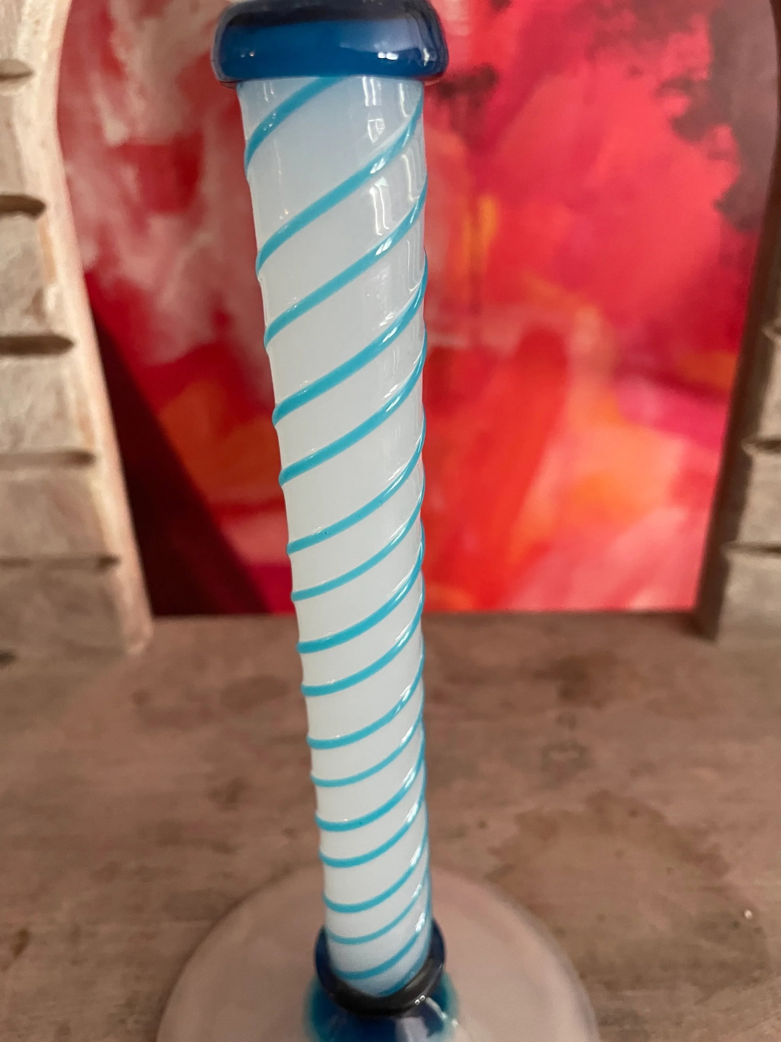 Mid 20th Century Opaque White & Blue Swirl Murano Venetian Glass Candlestick - 4