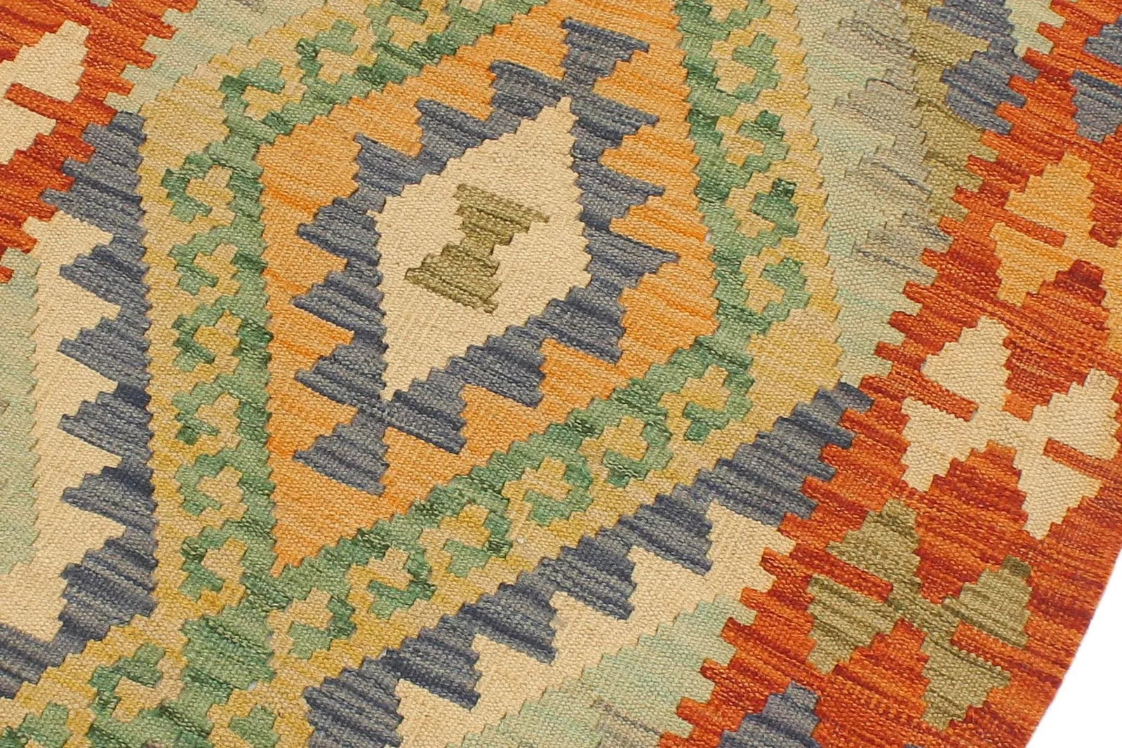 2020s Bohemian Kilim Blue Rust Hand Woven Rug - 2'1" X 6'4" - 4