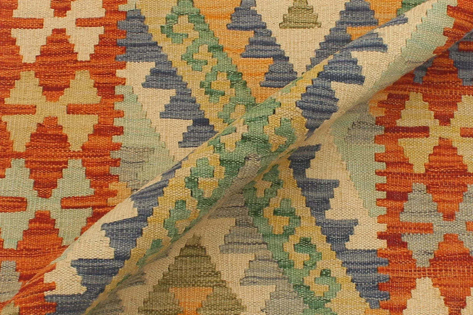2020s Bohemian Kilim Blue Rust Hand Woven Rug - 2'1" X 6'4" - 5