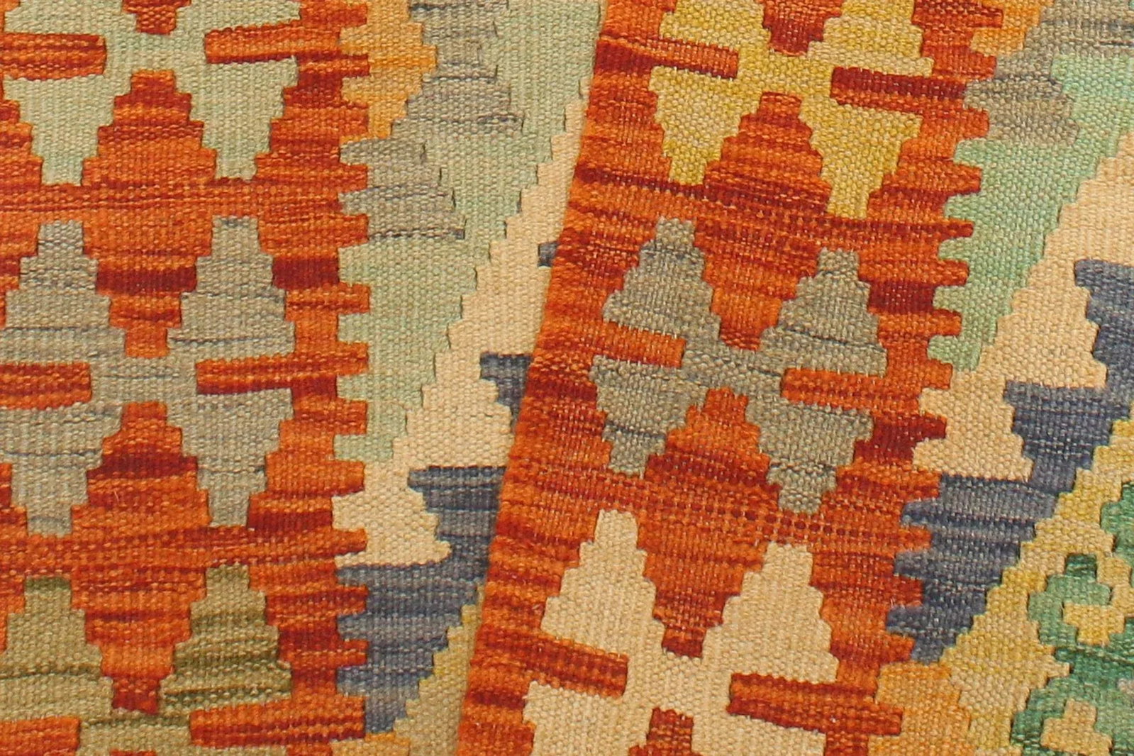 2020s Bohemian Kilim Blue Rust Hand Woven Rug - 2'1" X 6'4" - 6