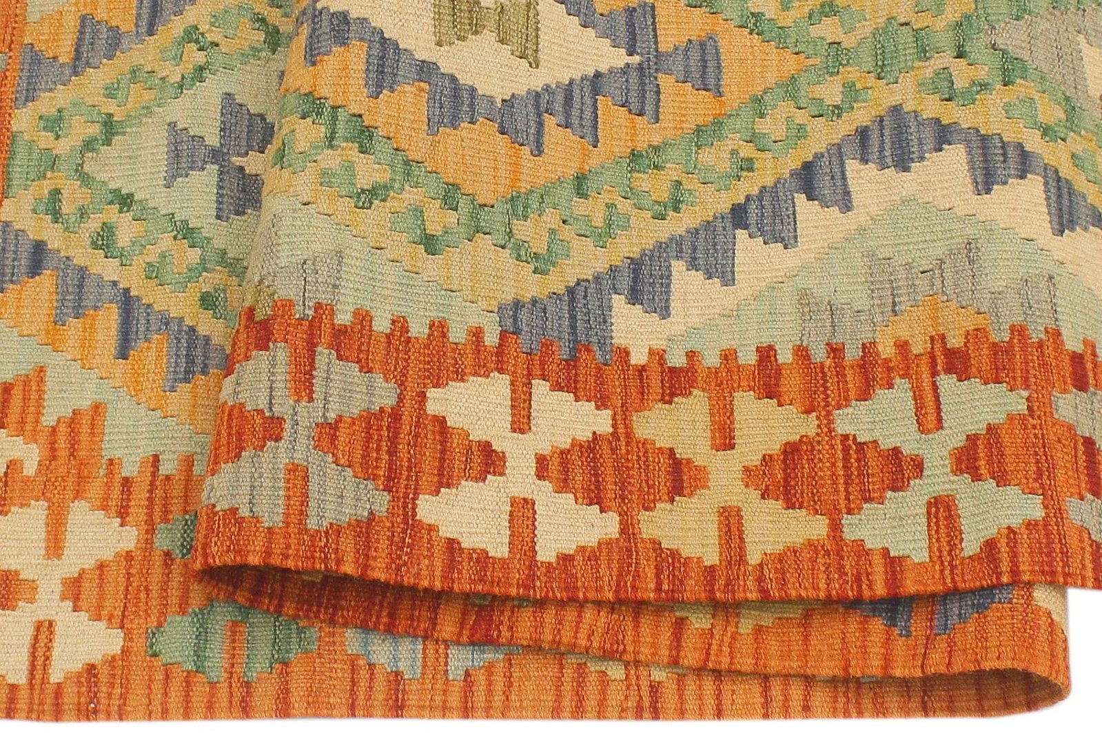 2020s Bohemian Kilim Blue Rust Hand Woven Rug - 2'1" X 6'4" - 7