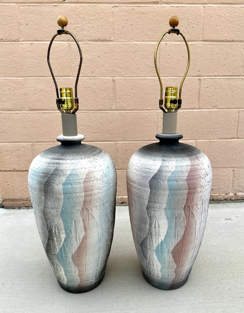 Vintage 80's Casual Lamps Co. Plaster Table Lamps-A Pair - 3