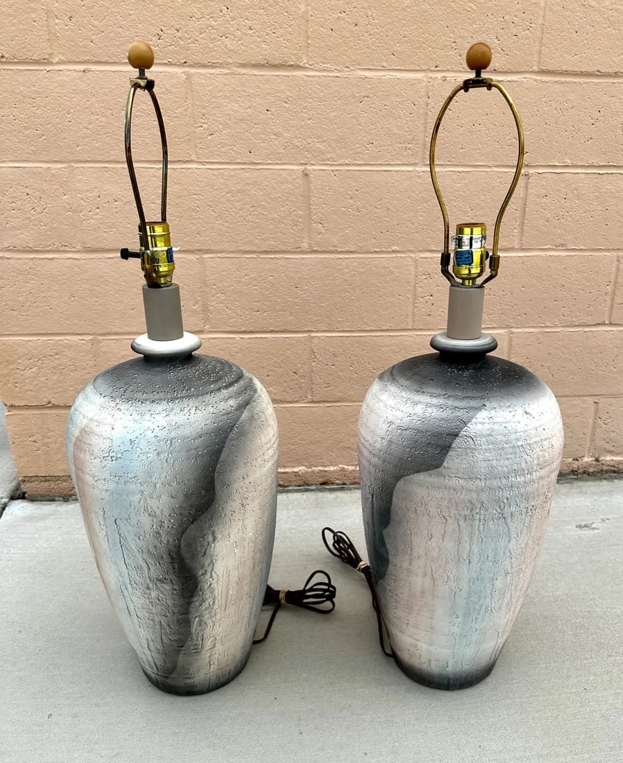 Vintage 80's Casual Lamps Co. Plaster Table Lamps-A Pair - 4