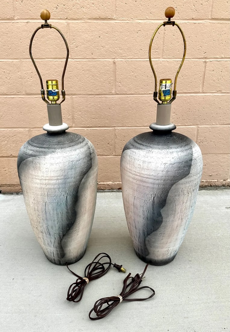 Vintage 80's Casual Lamps Co. Plaster Table Lamps-A Pair - 6