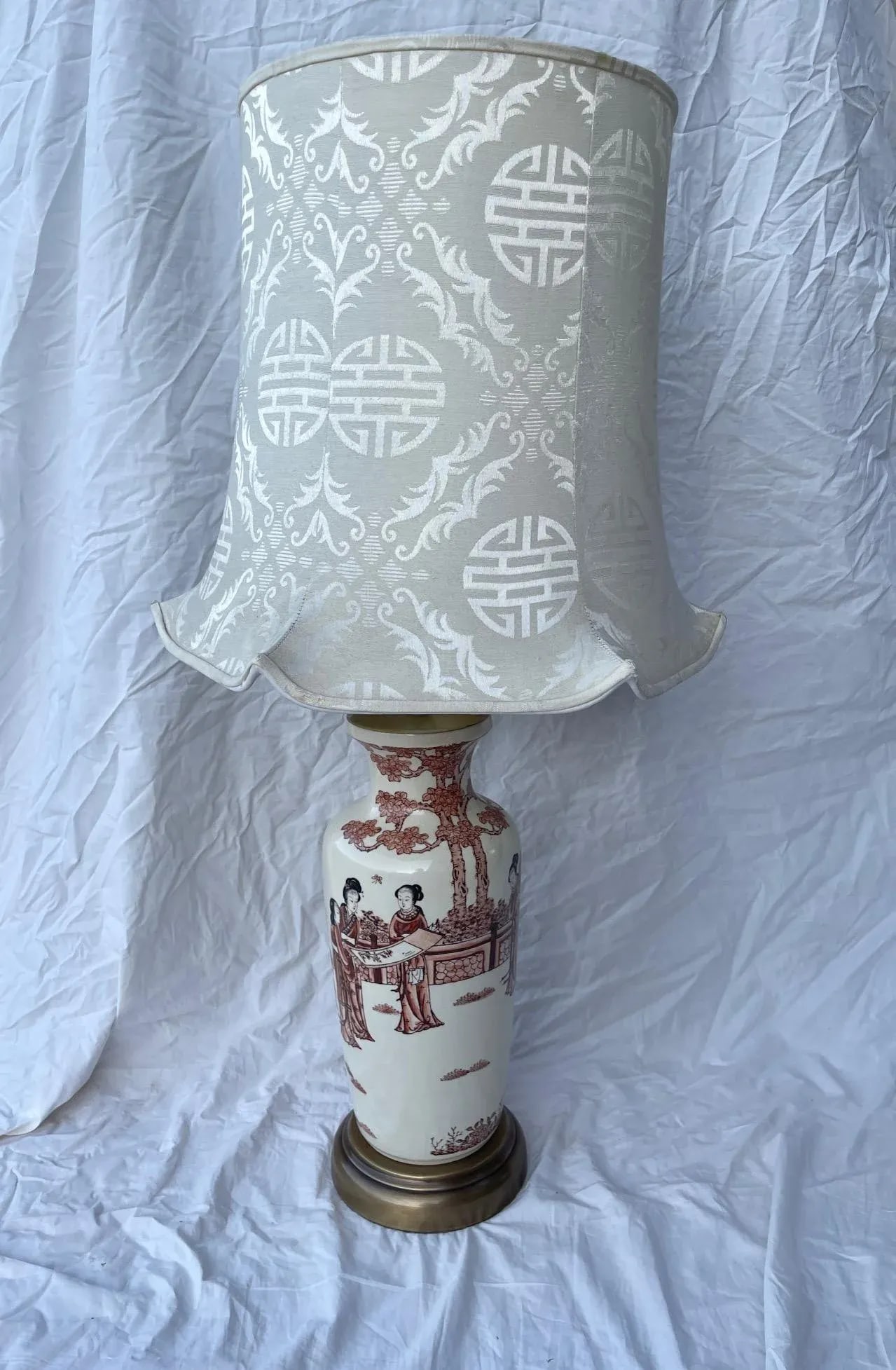 Vintage Chinoiserie Porcelain Table Lamp W/Silk Pagoda Shade - 10