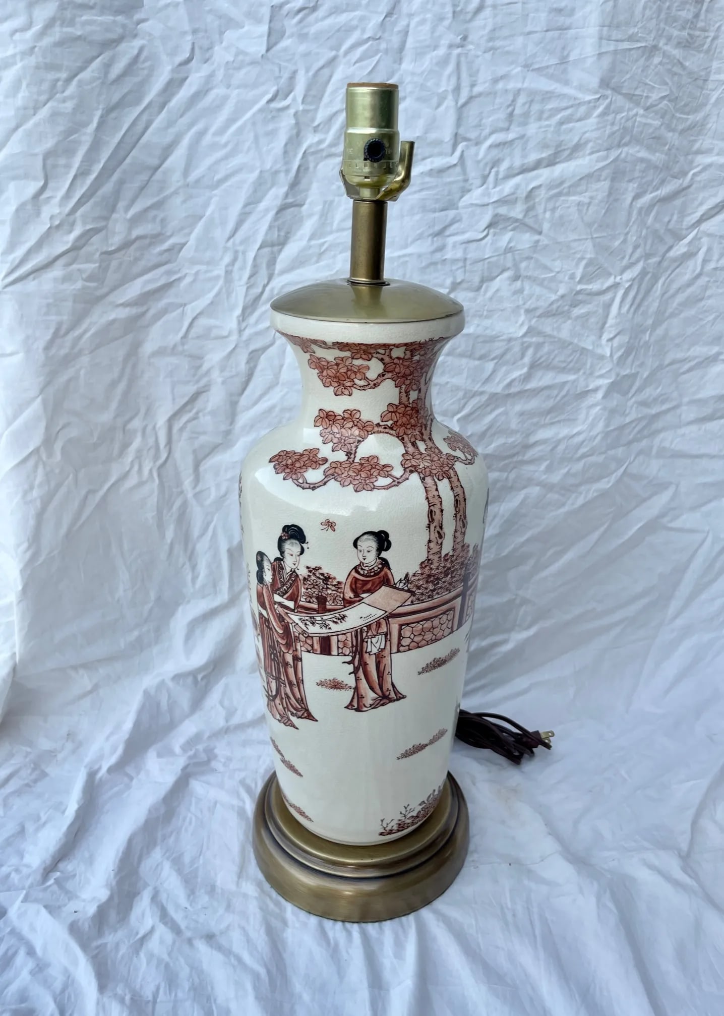 Vintage Chinoiserie Porcelain Table Lamp W/Silk Pagoda Shade - 2