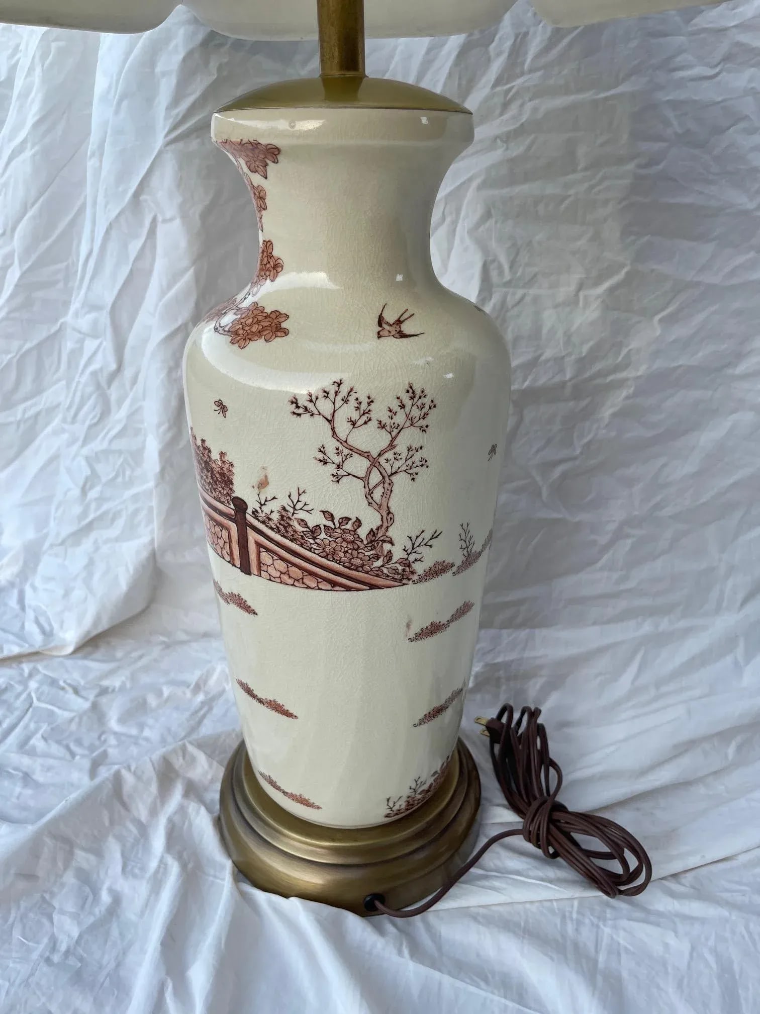 Vintage Chinoiserie Porcelain Table Lamp W/Silk Pagoda Shade - 5