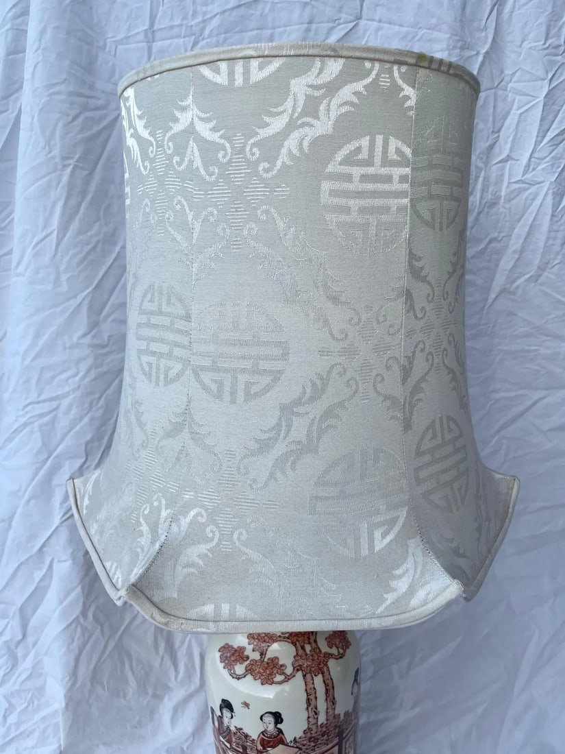 Vintage Chinoiserie Porcelain Table Lamp W/Silk Pagoda Shade - 9