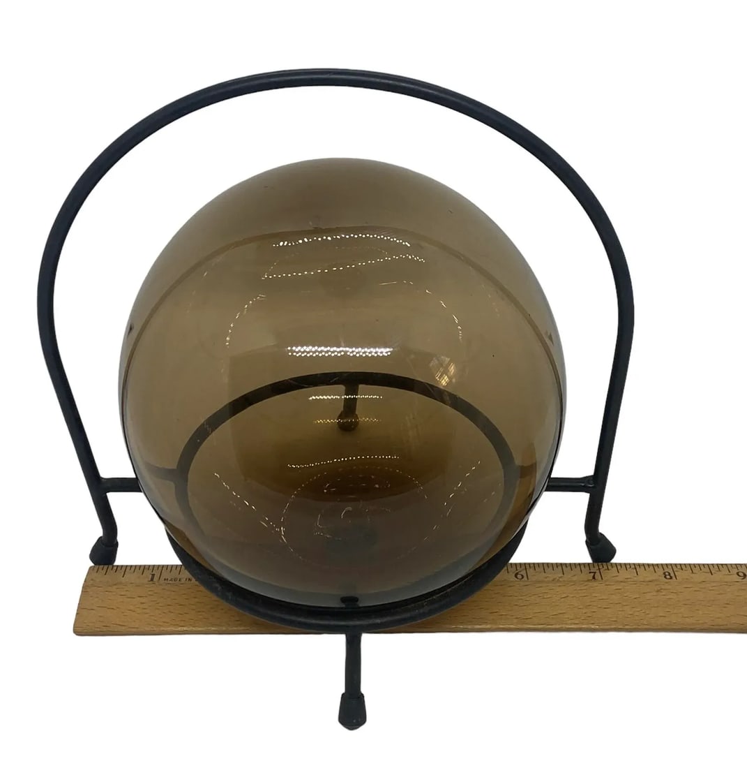 Early 21st Century Decorative Hand Blown Amber Glass Gazing Ball on Black Metal Stand - 10