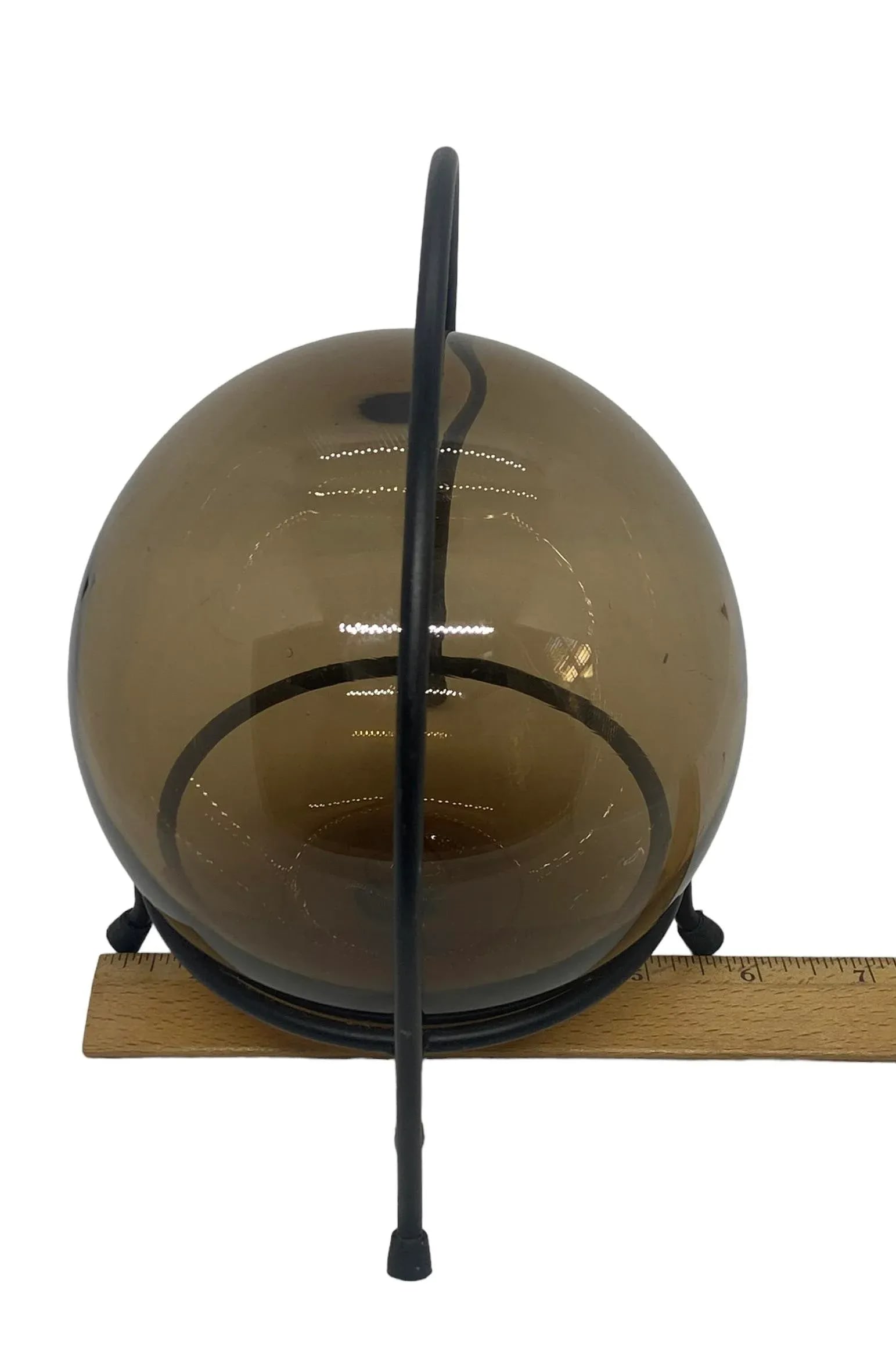 Early 21st Century Decorative Hand Blown Amber Glass Gazing Ball on Black Metal Stand - 11