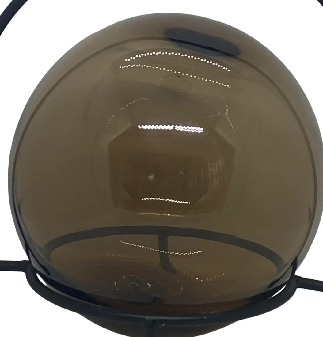 Early 21st Century Decorative Hand Blown Amber Glass Gazing Ball on Black Metal Stand - 12