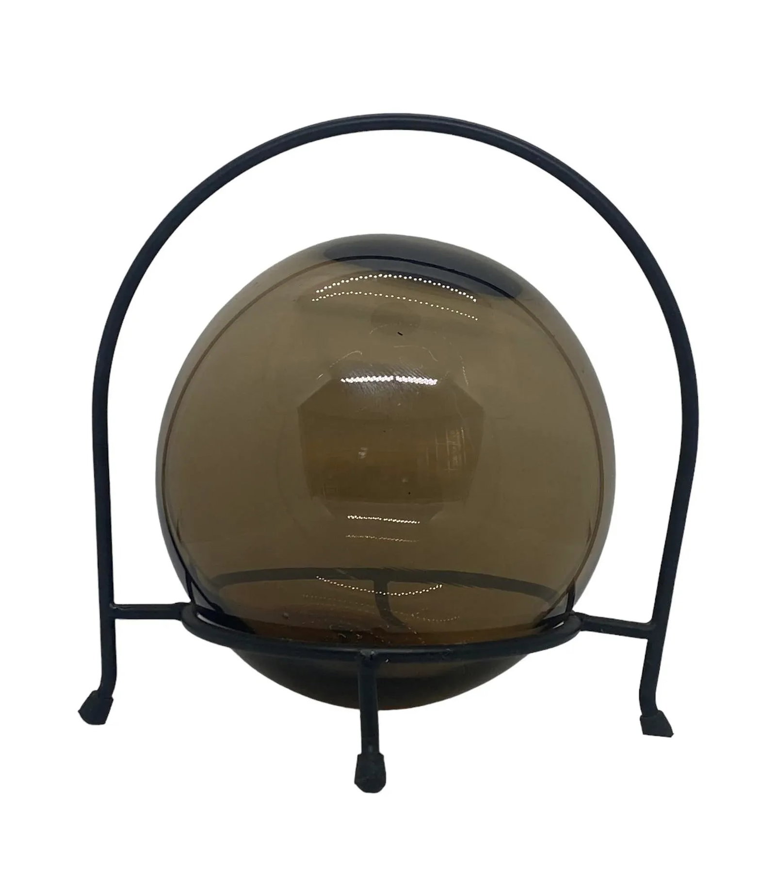 Early 21st Century Decorative Hand Blown Amber Glass Gazing Ball on Black Metal Stand - 13