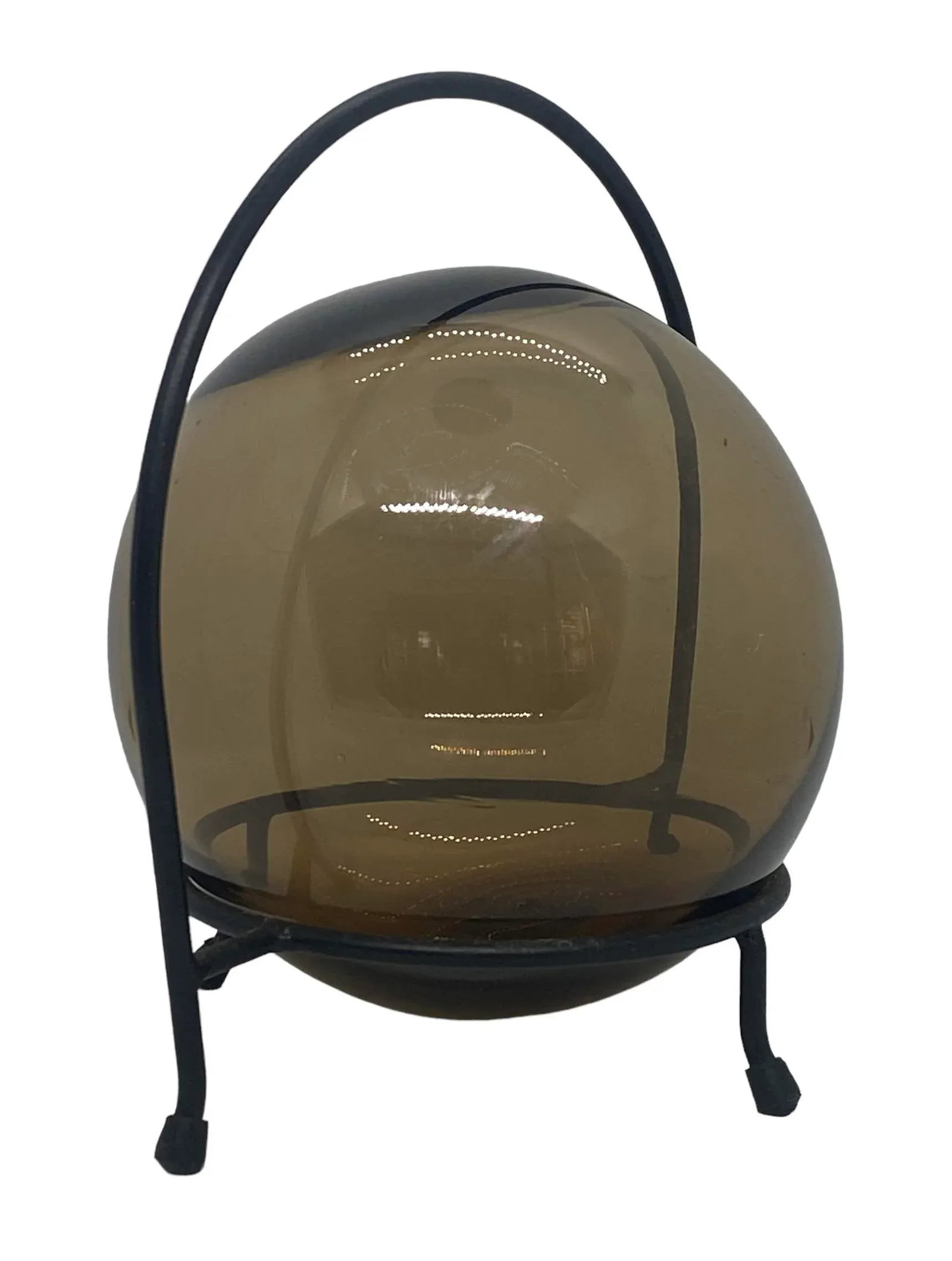 Early 21st Century Decorative Hand Blown Amber Glass Gazing Ball on Black Metal Stand - 2