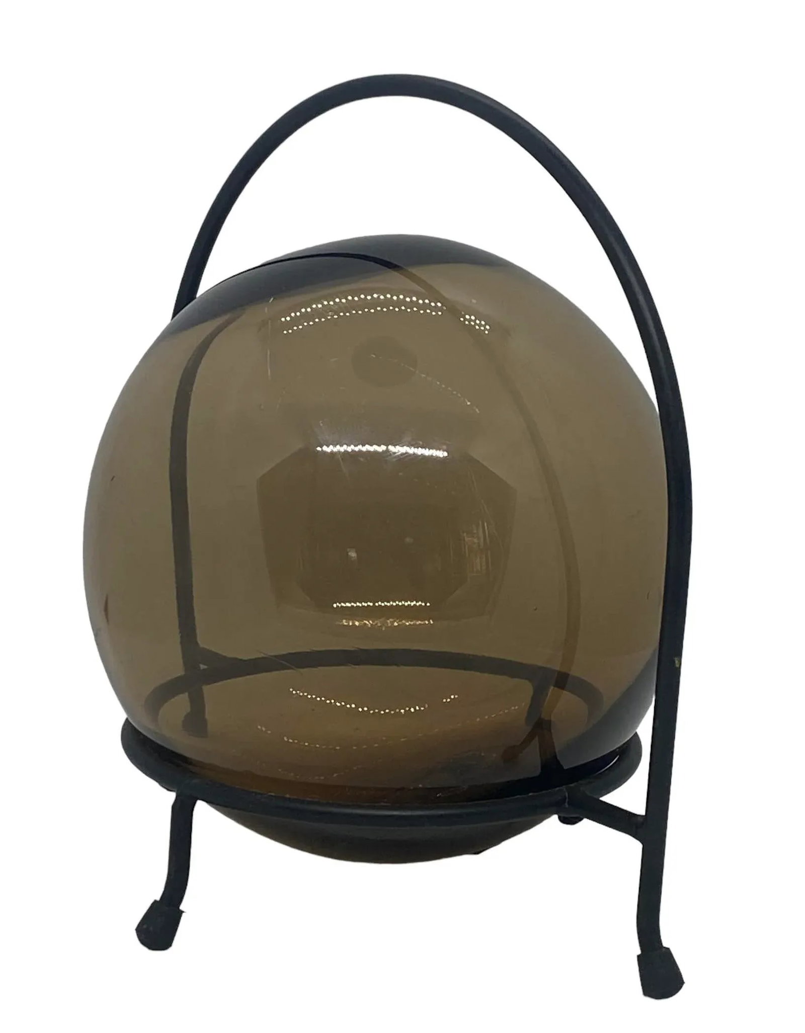 Early 21st Century Decorative Hand Blown Amber Glass Gazing Ball on Black Metal Stand - 3