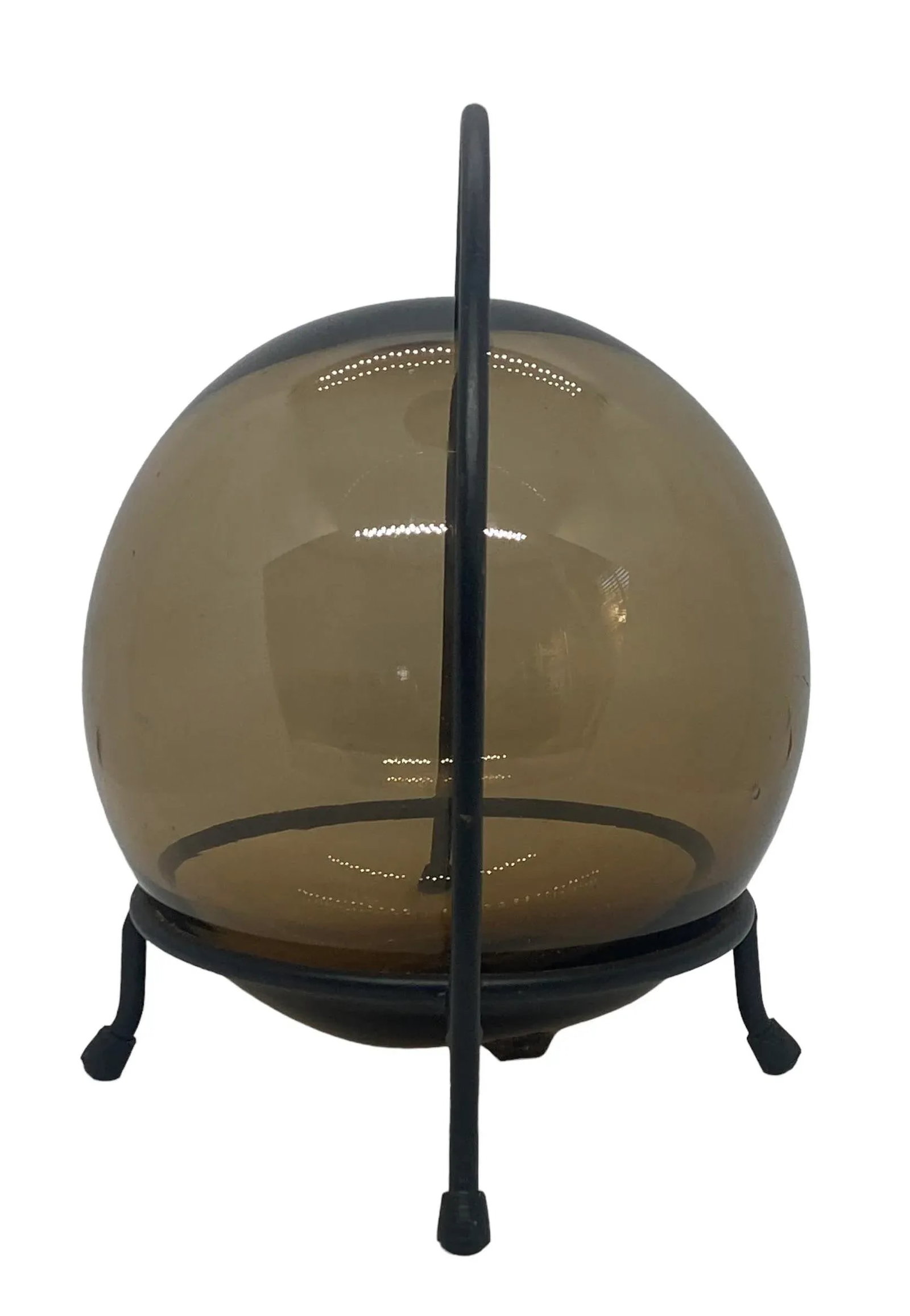 Early 21st Century Decorative Hand Blown Amber Glass Gazing Ball on Black Metal Stand - 4