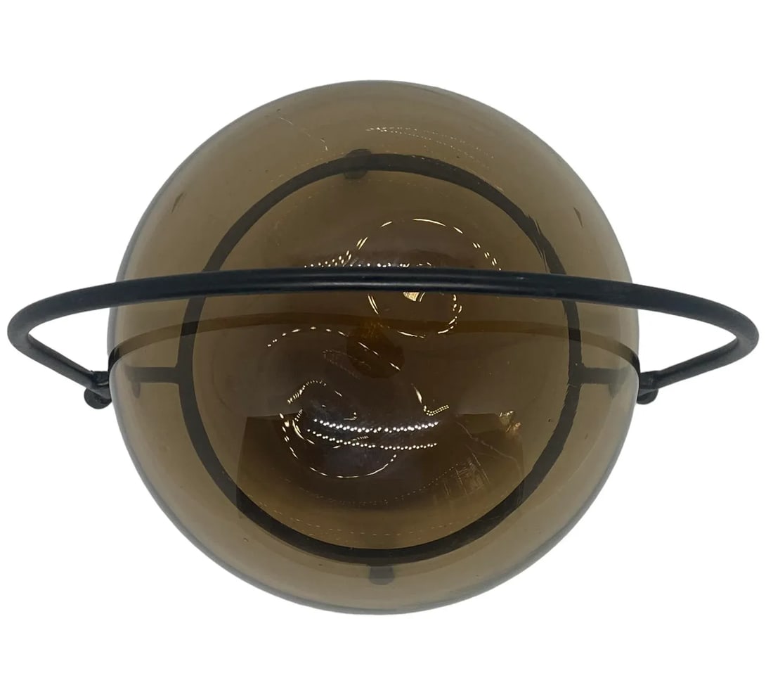Early 21st Century Decorative Hand Blown Amber Glass Gazing Ball on Black Metal Stand - 5