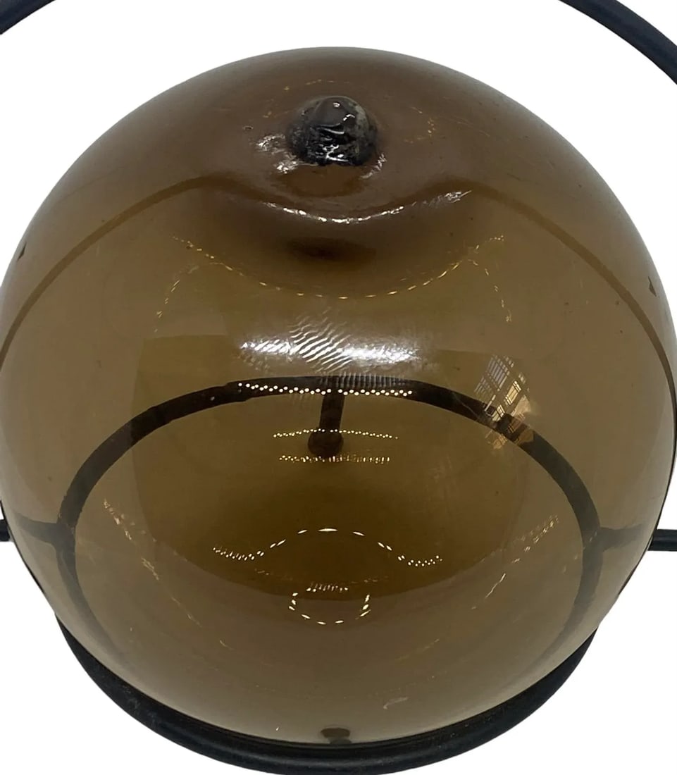 Early 21st Century Decorative Hand Blown Amber Glass Gazing Ball on Black Metal Stand - 6