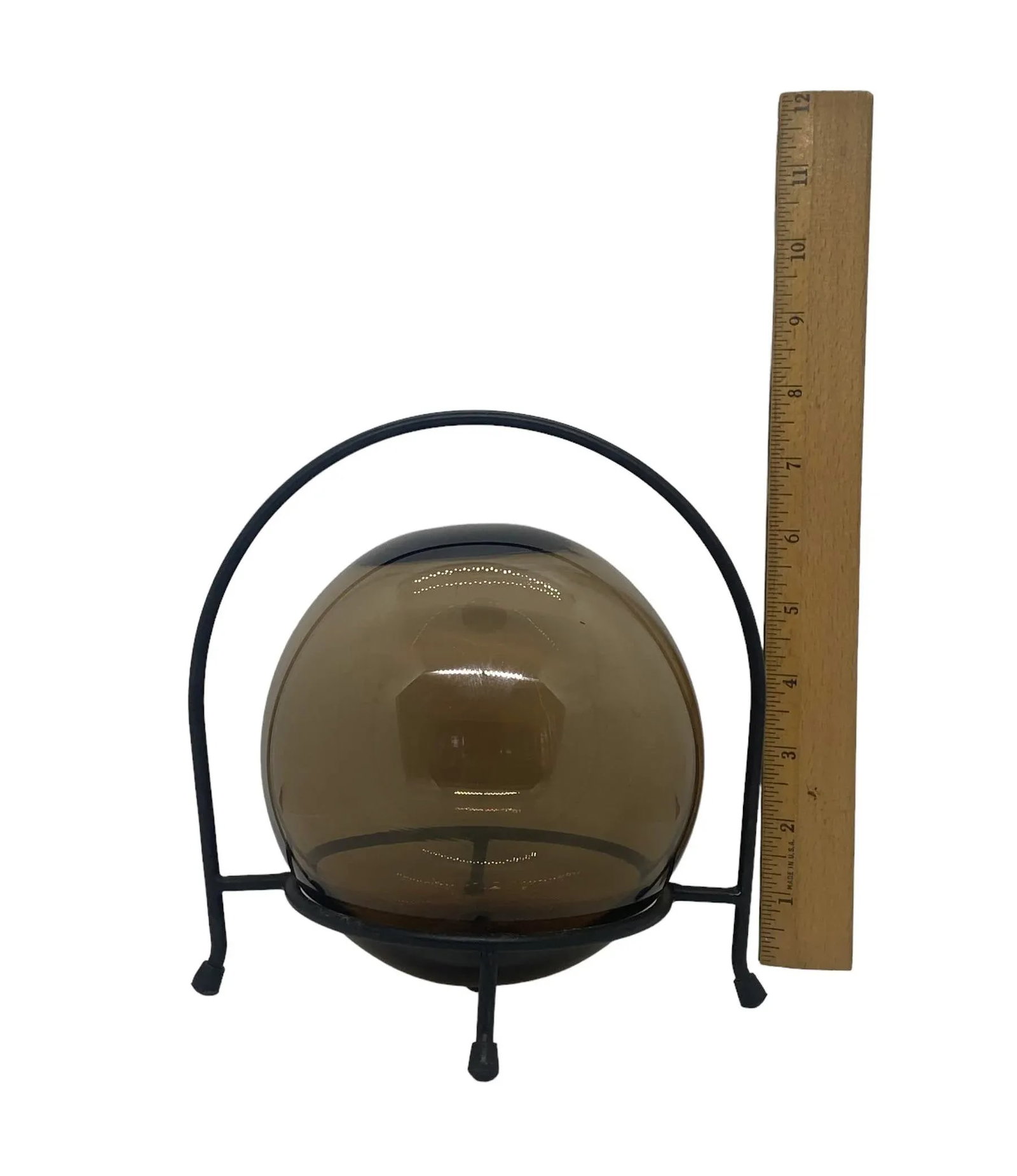 Early 21st Century Decorative Hand Blown Amber Glass Gazing Ball on Black Metal Stand - 9