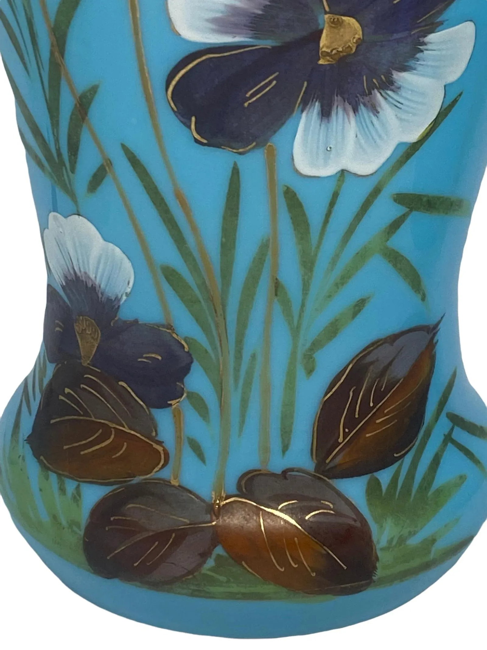 Late 19th Century Victorian Bristol Opaline Blue Glass Hand Painted Vases With Floral Design - a Pai - 6