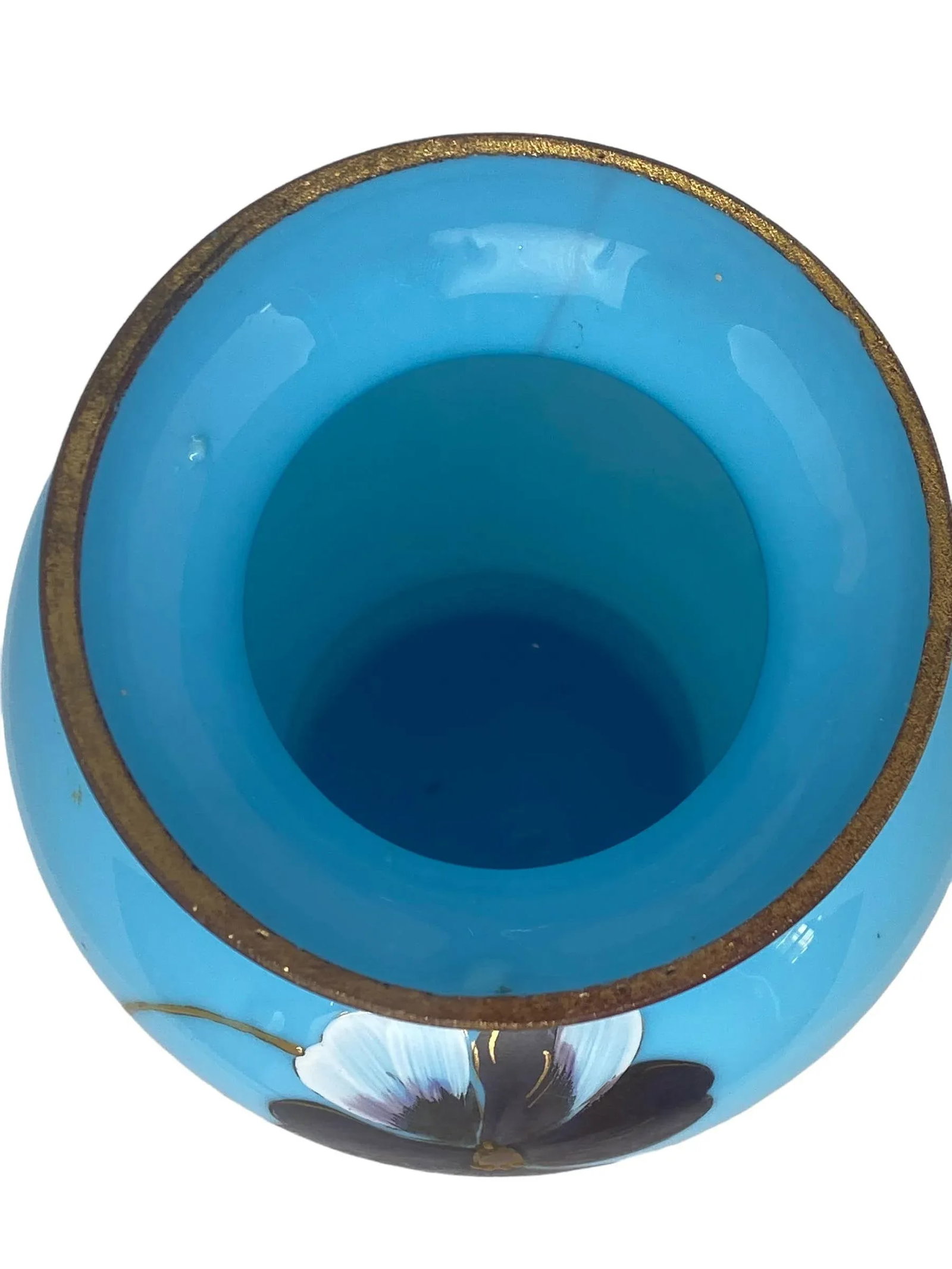 Late 19th Century Victorian Bristol Opaline Blue Glass Hand Painted Vases With Floral Design - a Pai - 9