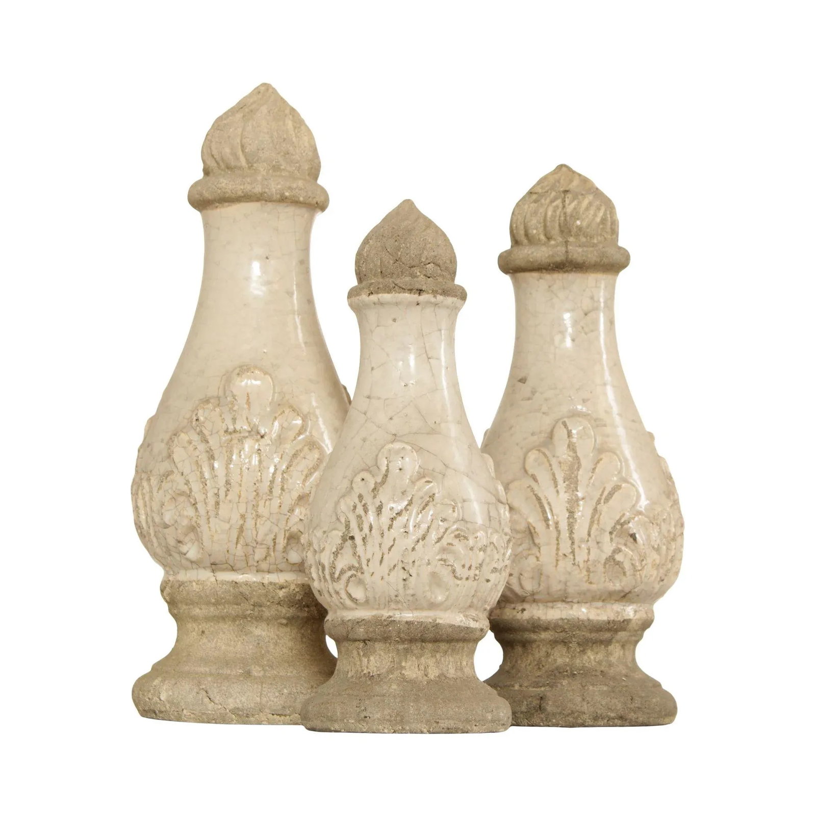 Neoclassical Style Set Glazed Cast Stone Decorative Finials - Set of 3 - 13