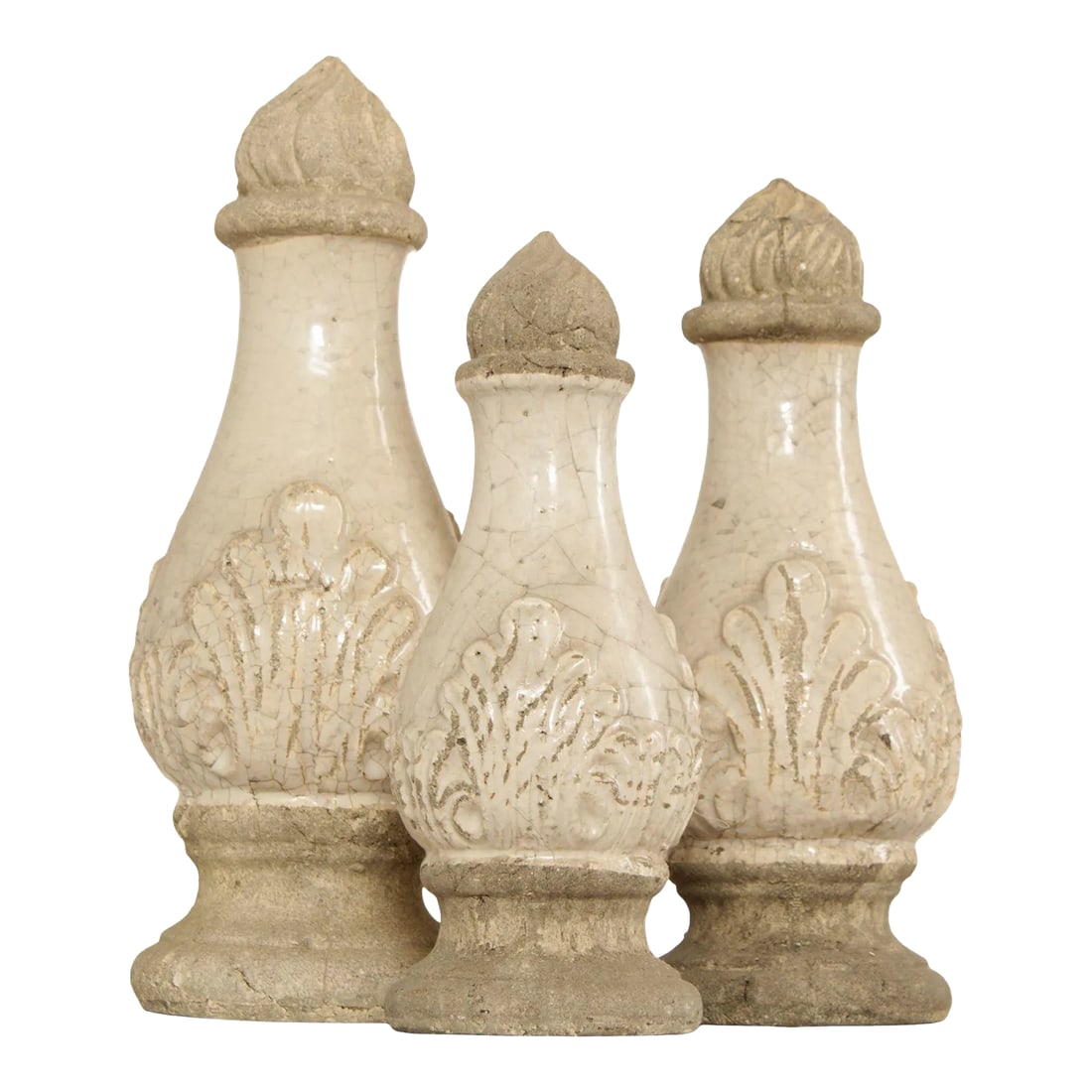 Neoclassical Style Set Glazed Cast Stone Decorative Finials - Set of 3 (1 of 13)
