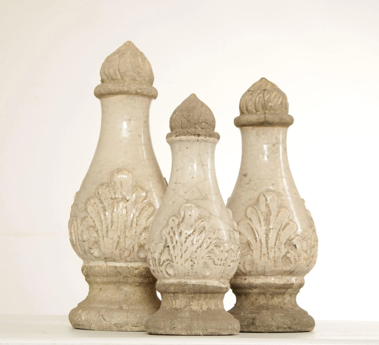 Neoclassical Style Set Glazed Cast Stone Decorative Finials - Set of 3 - 2