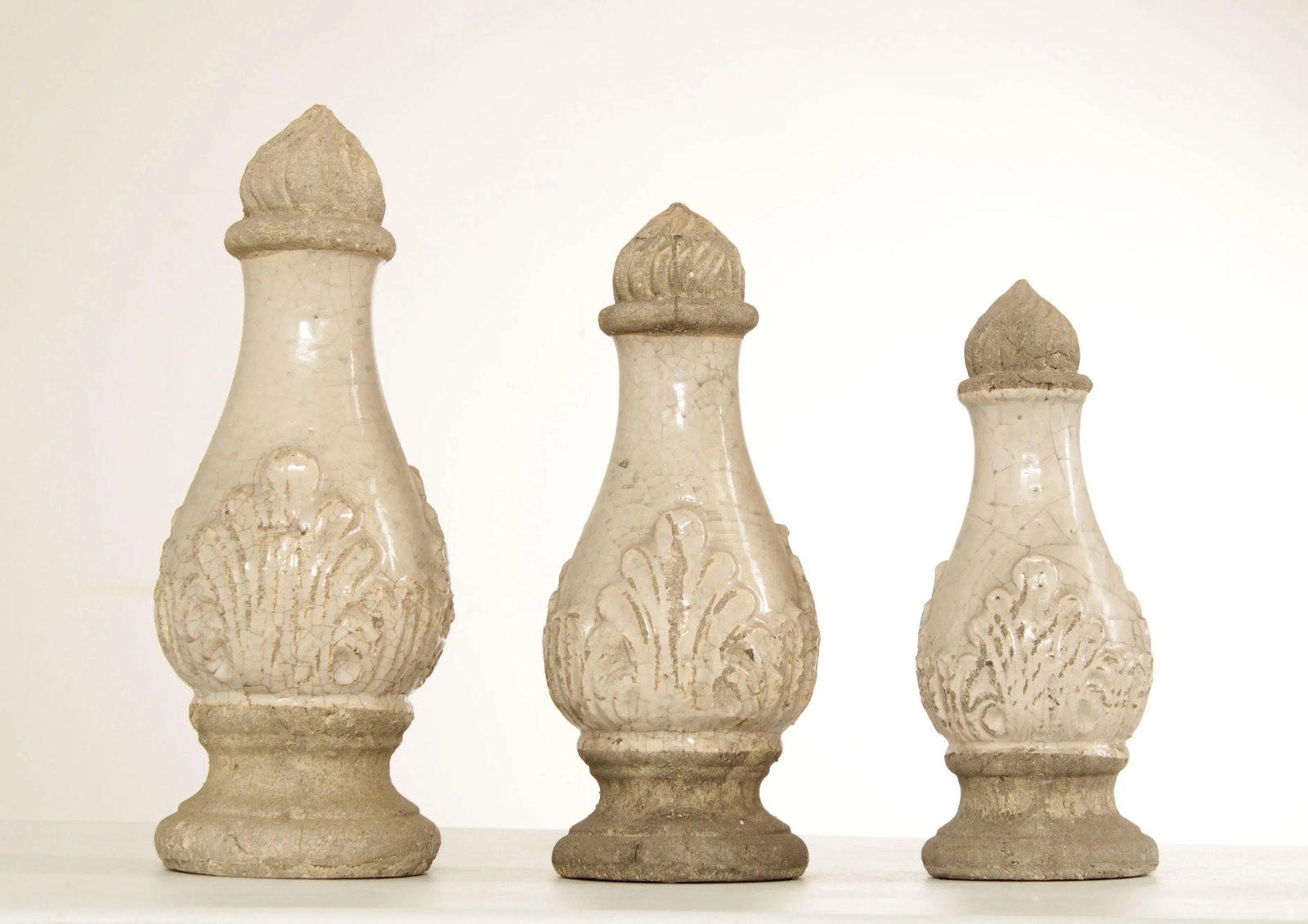 Neoclassical Style Set Glazed Cast Stone Decorative Finials - Set of 3 - 3