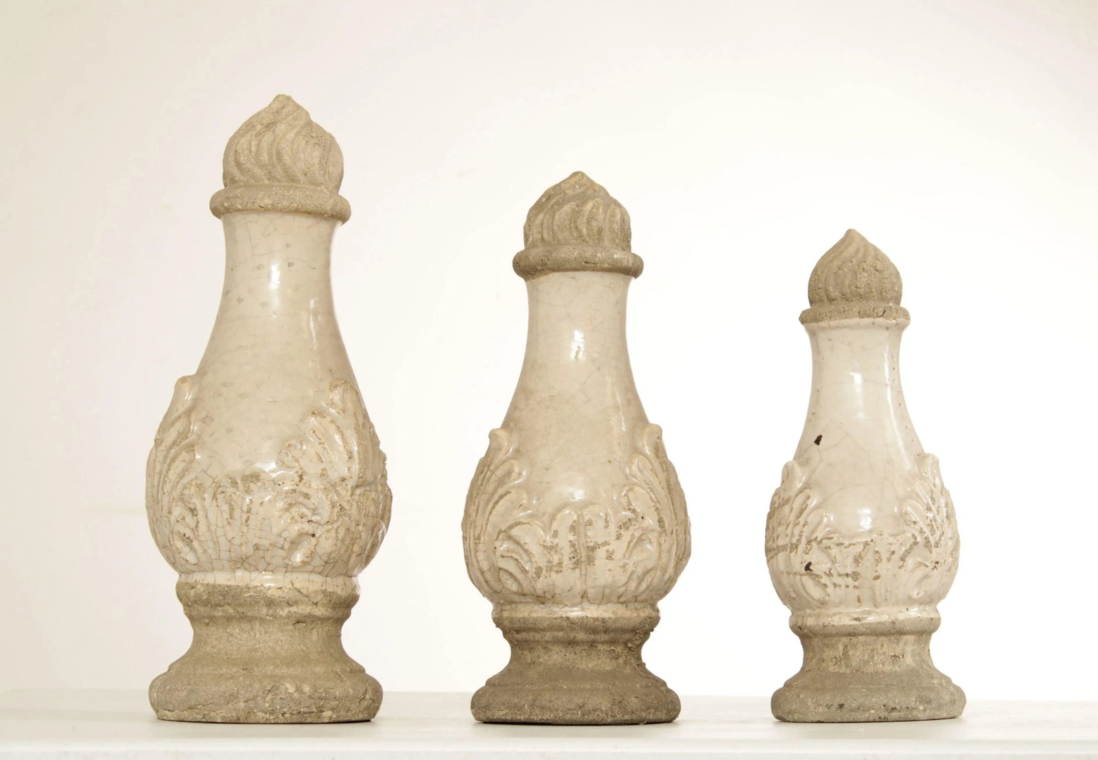 Neoclassical Style Set Glazed Cast Stone Decorative Finials - Set of 3 - 4