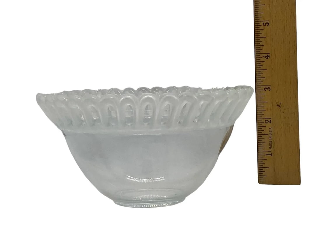 Mid 20th Century "Lalique-Style"Glass Dessert Fruit Bowls With Frosted Reticulated Rims - Set of 8 - 10
