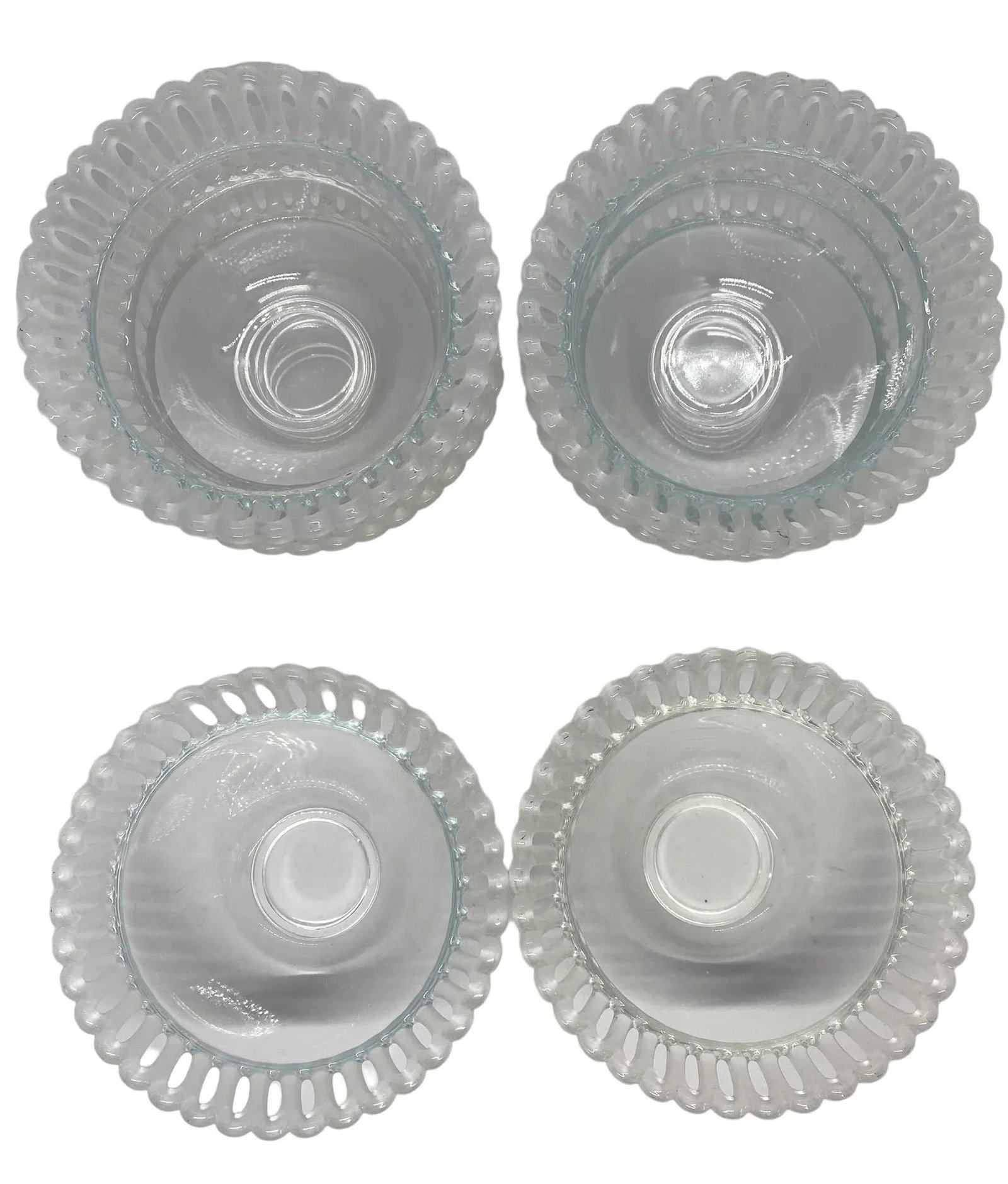 Mid 20th Century "Lalique-Style"Glass Dessert Fruit Bowls With Frosted Reticulated Rims - Set of 8 - 11