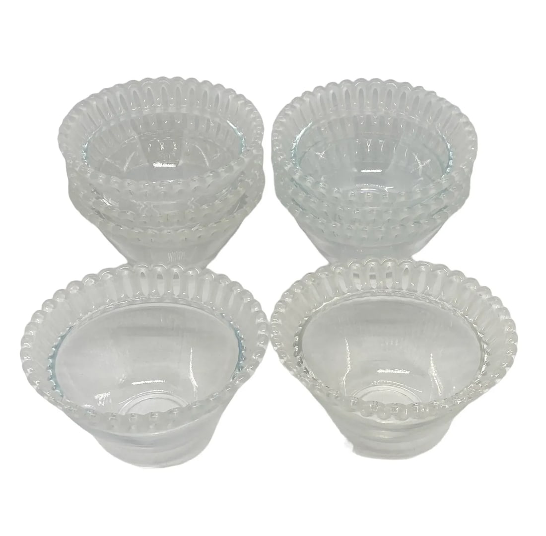 Mid 20th Century "Lalique-Style"Glass Dessert Fruit Bowls With Frosted Reticulated Rims - Set of 8 - 2