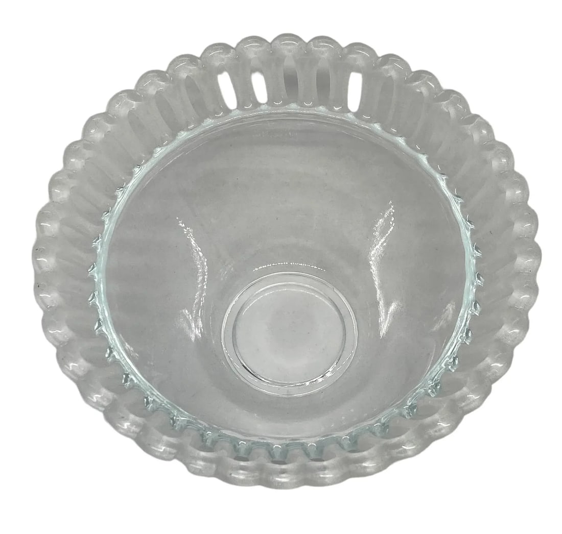 Mid 20th Century "Lalique-Style"Glass Dessert Fruit Bowls With Frosted Reticulated Rims - Set of 8 - 4
