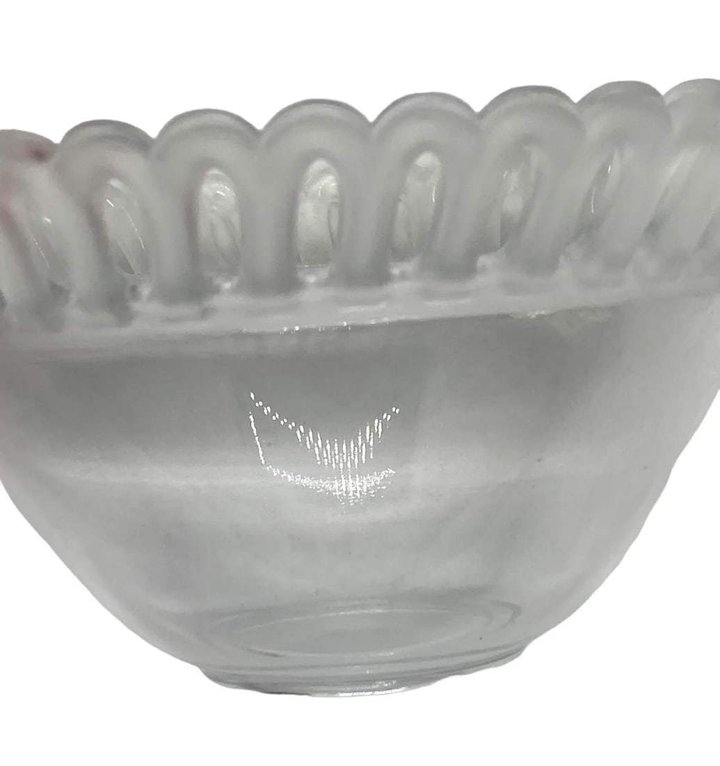 Mid 20th Century "Lalique-Style"Glass Dessert Fruit Bowls With Frosted Reticulated Rims - Set of 8 - 8