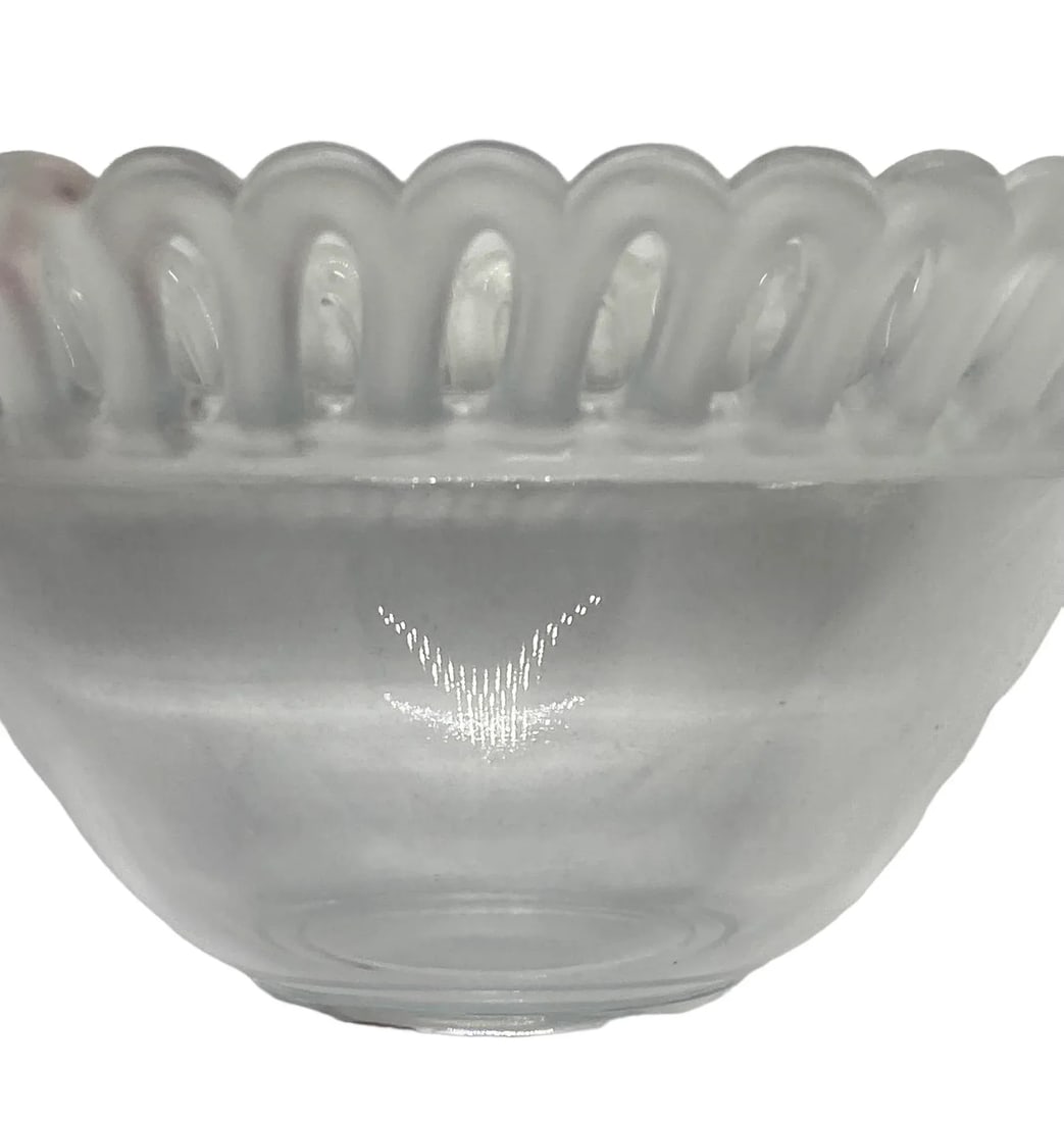 Mid 20th Century "Lalique-Style"Glass Dessert Fruit Bowls With Frosted Reticulated Rims - Set of 8 - 9