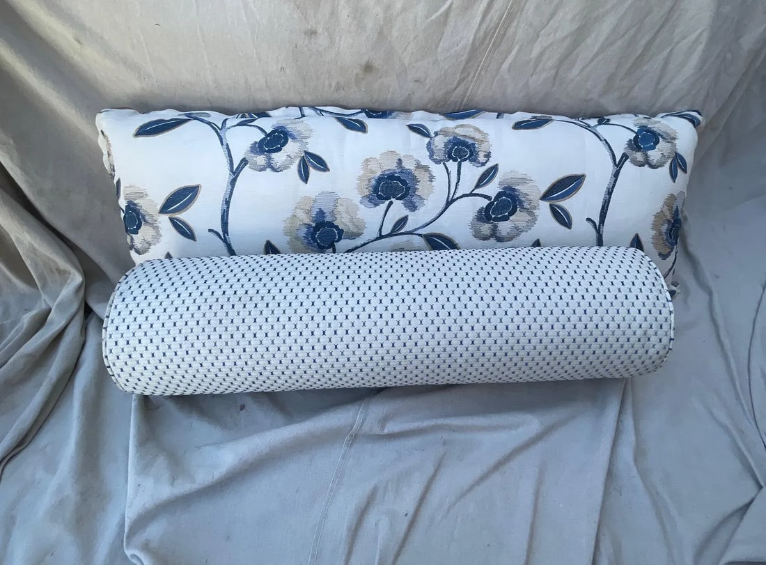 Contemporary Blue Floral & Check Print Extra Long Lumbar Decorative Pillows- Set of 2 - 2