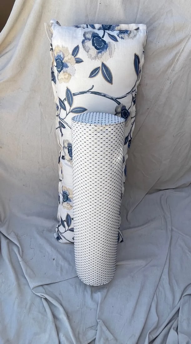 Contemporary Blue Floral & Check Print Extra Long Lumbar Decorative Pillows- Set of 2 - 3