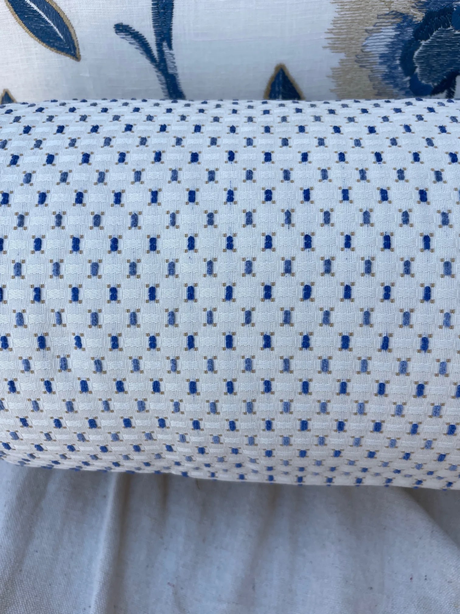 Contemporary Blue Floral & Check Print Extra Long Lumbar Decorative Pillows- Set of 2 - 4