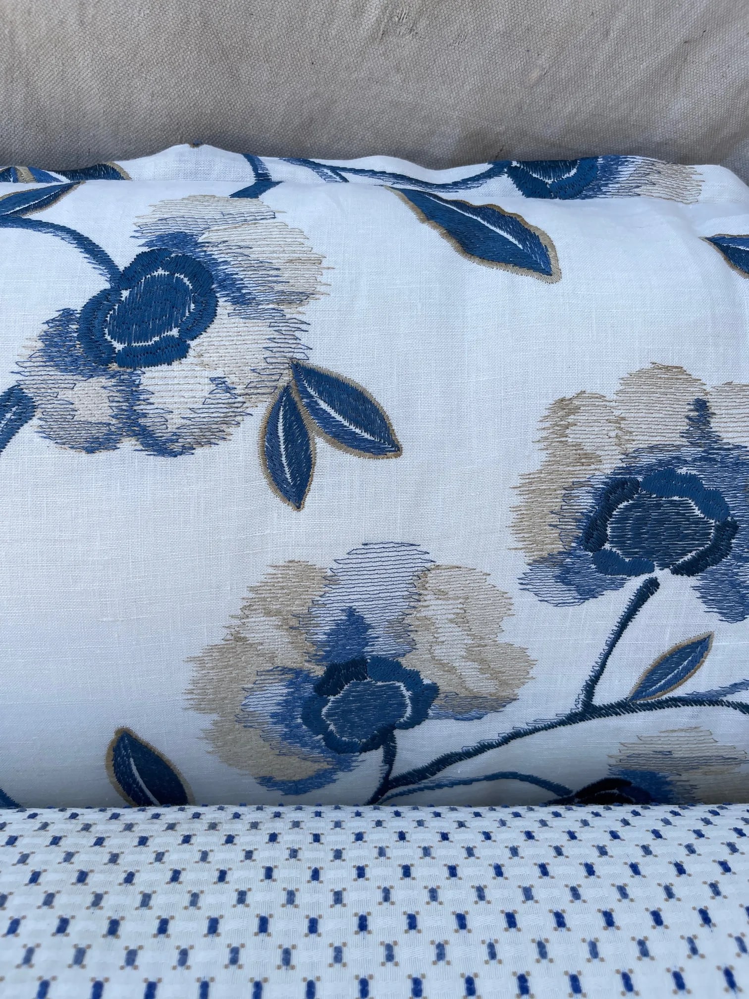 Contemporary Blue Floral & Check Print Extra Long Lumbar Decorative Pillows- Set of 2 - 5
