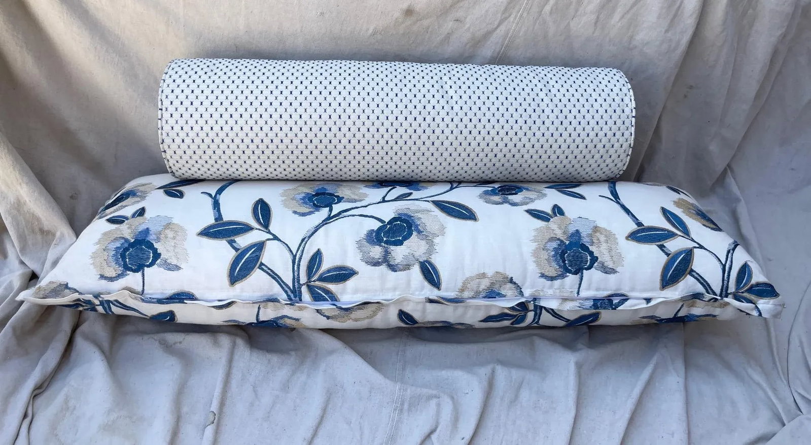 Contemporary Blue Floral & Check Print Extra Long Lumbar Decorative Pillows- Set of 2 - 9