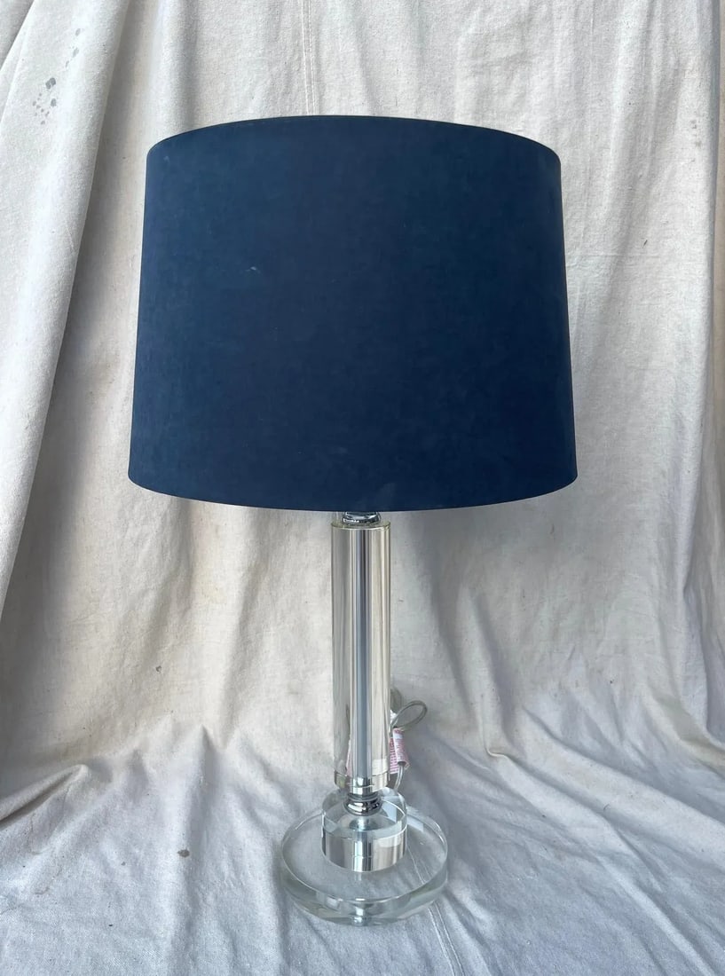 Modern Lucite Cylinder Table Lamp W/Blue Shade - 2