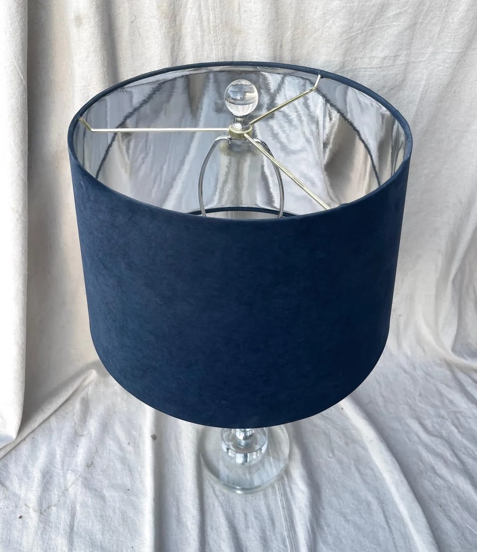 Modern Lucite Cylinder Table Lamp W/Blue Shade - 3