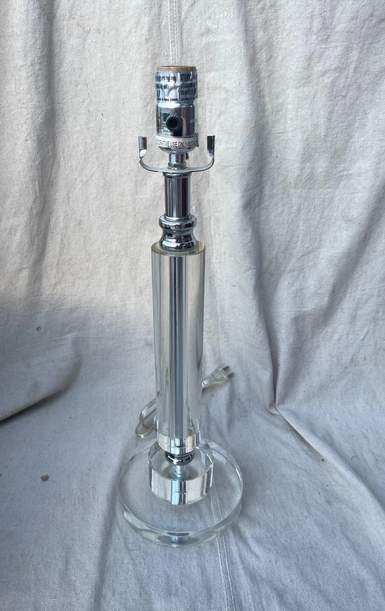 Modern Lucite Cylinder Table Lamp W/Blue Shade - 4