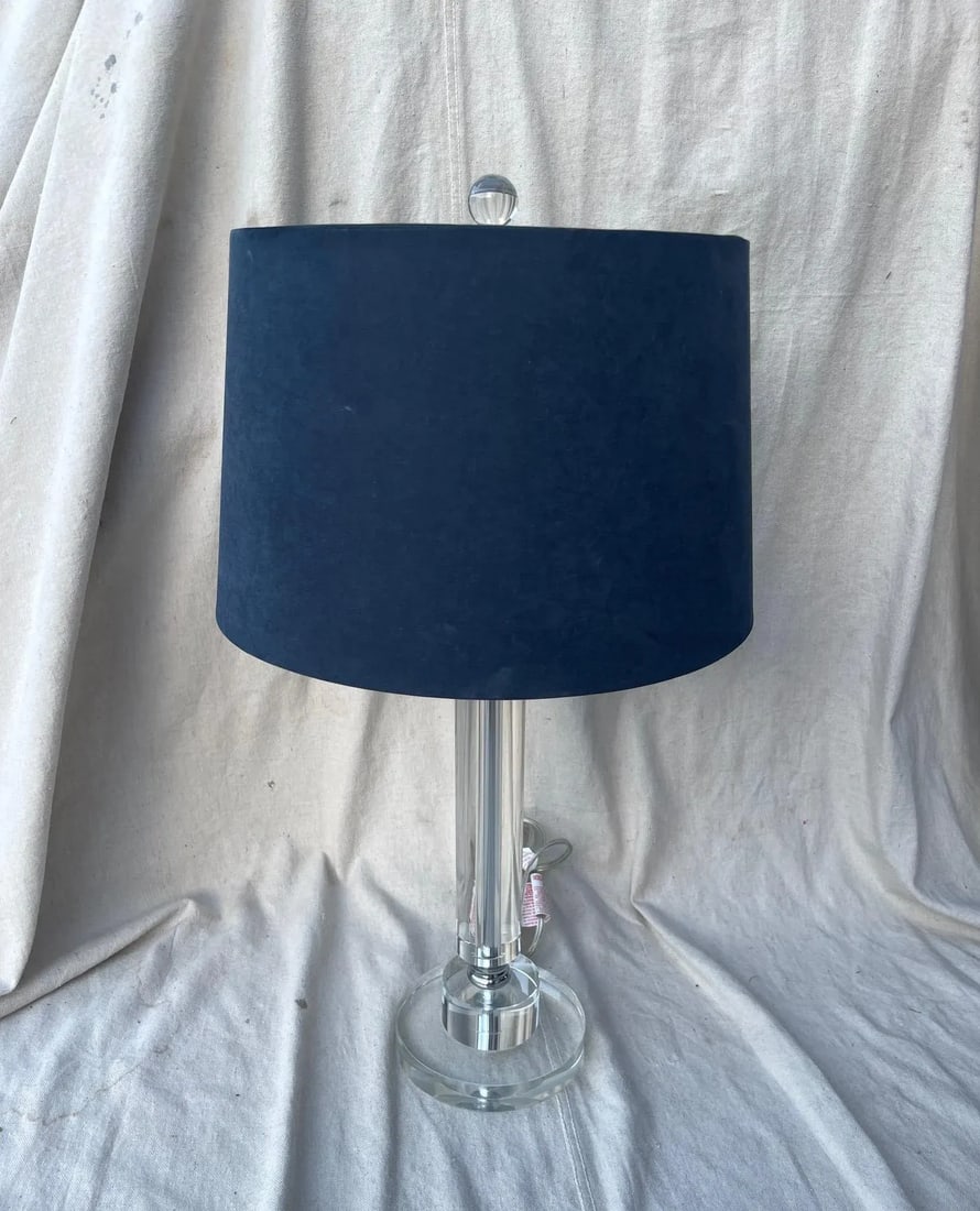 Modern Lucite Cylinder Table Lamp W/Blue Shade - 5
