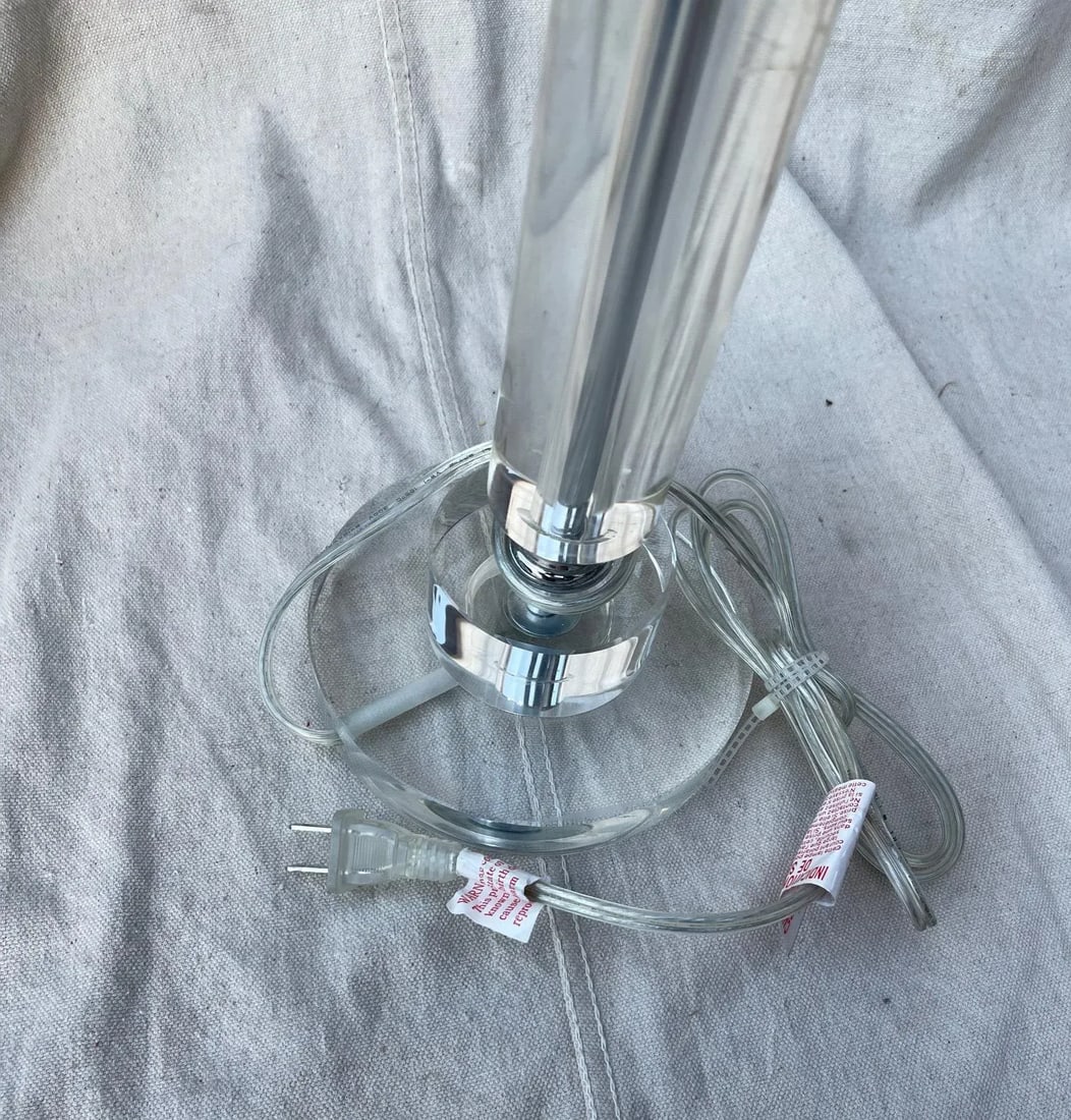 Modern Lucite Cylinder Table Lamp W/Blue Shade - 7