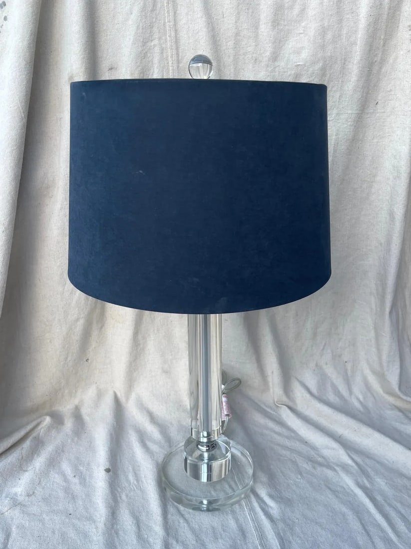 Modern Lucite Cylinder Table Lamp W/Blue Shade - 9