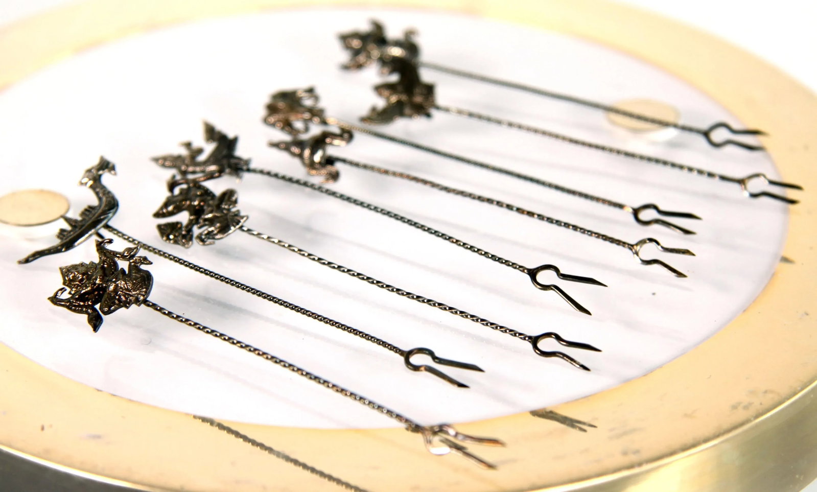 Sterling Silver Thai Buddhist Cocktail Forks / Hors d'Oeuvre Picks - Set of 8 - 3